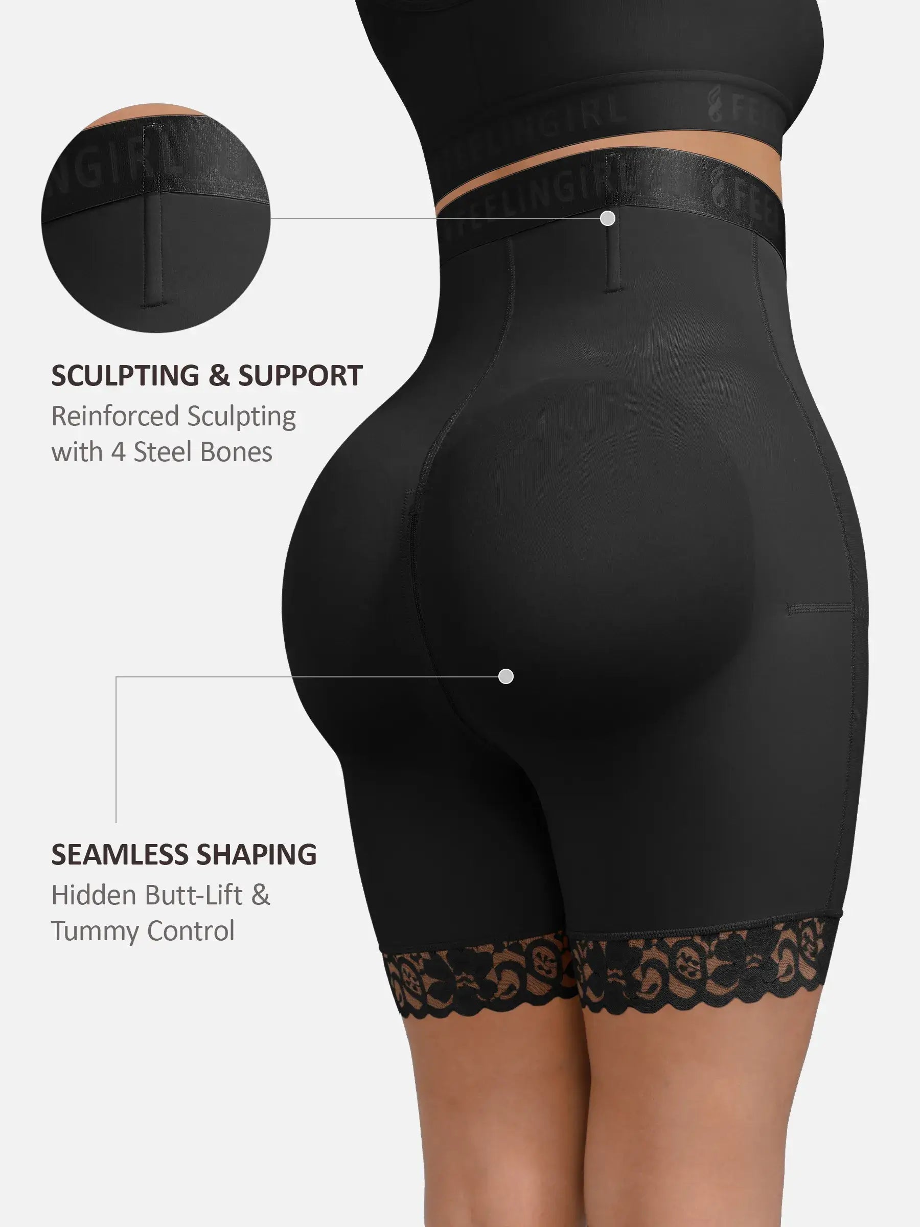 Pantalones cortos moldeadores de glúteos sin costuras Feelingirl