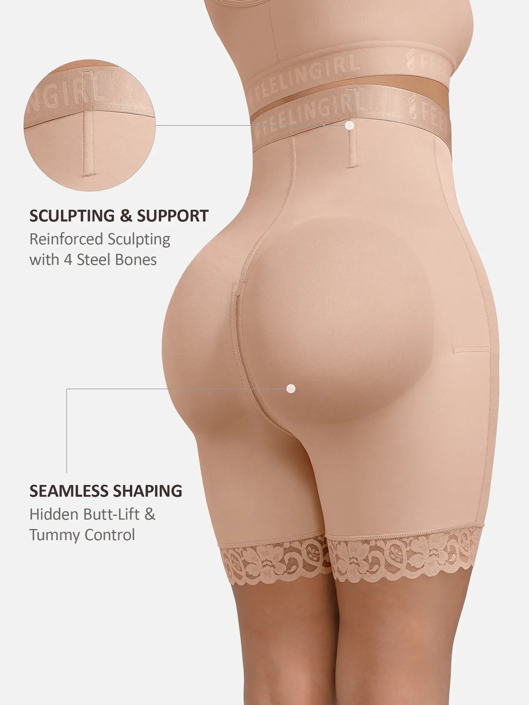 Pantalones cortos moldeadores de glúteos sin costuras Feelingirl