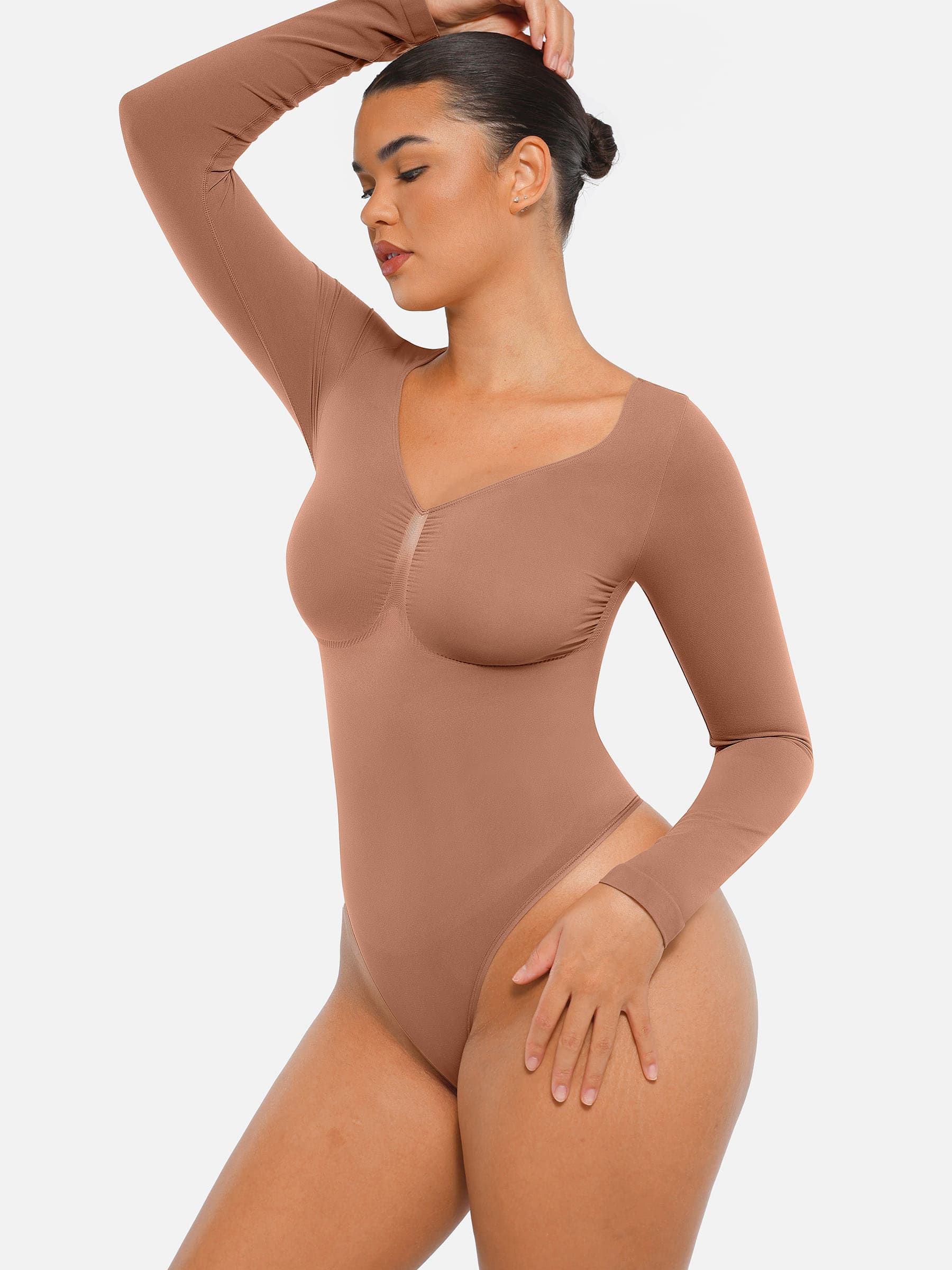 Feelingirl Seamless Long Sleeve Tummy Control Thong Bodysuit