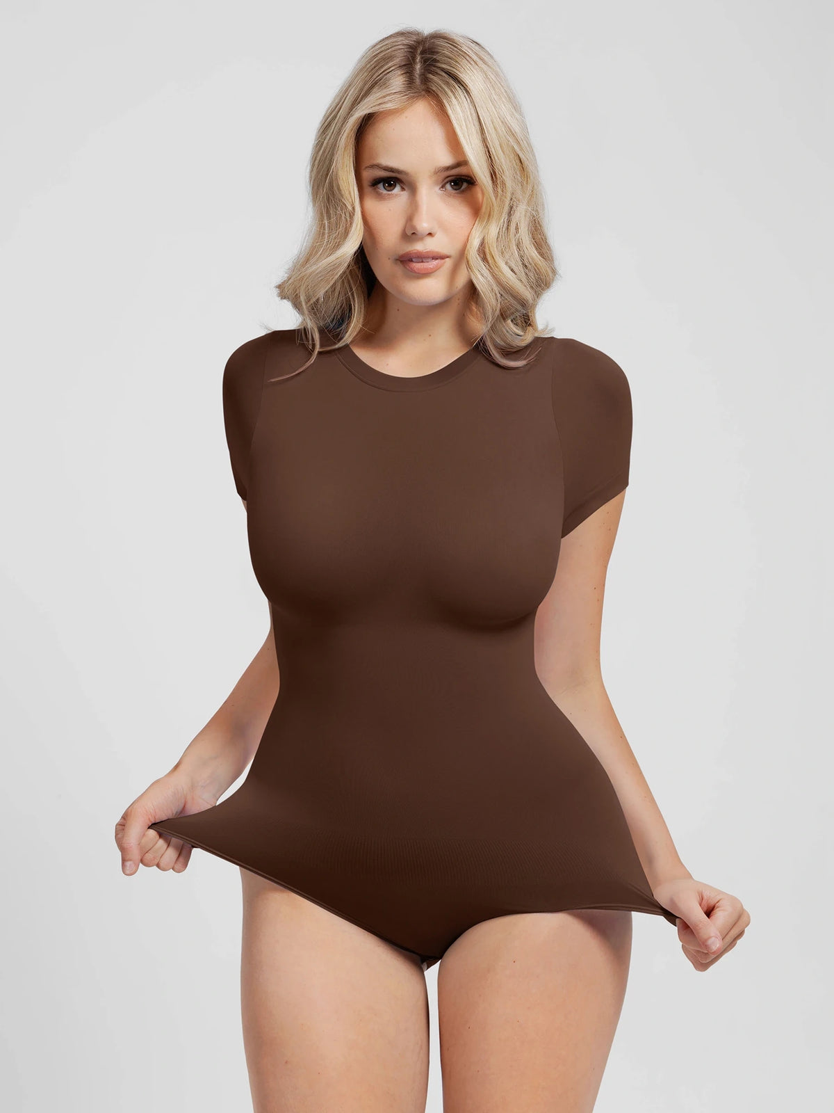 Feelingirl Buttery-Soft Seamless Crew Neck Bodysuit – Light Tummy Control, Beige
