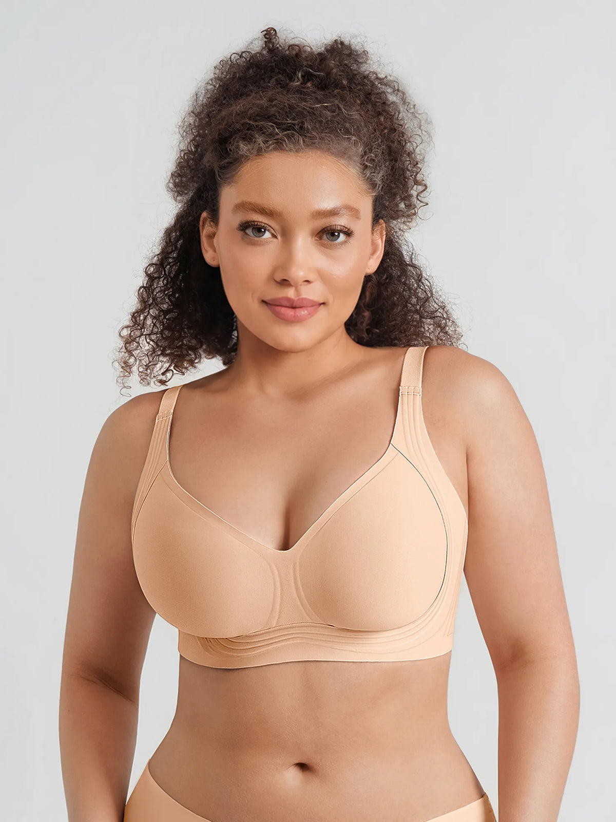 Feelingirl Jelly-Support Seamless Wireless Bra, Barely-There Comfort, Khaki Plunge Bra for Everyday Wear.