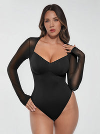 Body à col en V et empiècements en maille Feelingirl