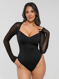 Body con cuello en V y panel de malla Feelingirl