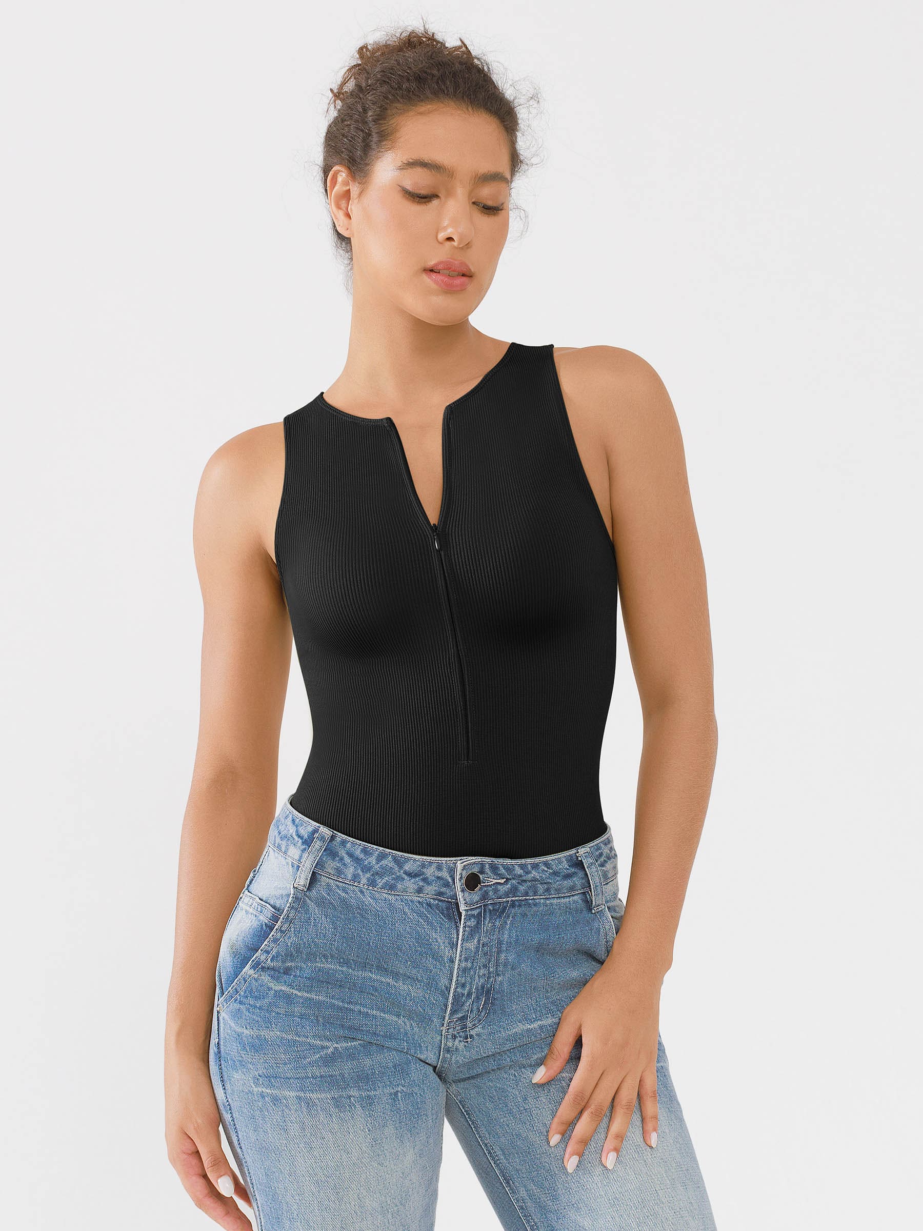 Feelingirl-Seamless-Ribbed-Bodysuit-with-Crew-Neck-and-Hidden-Zipper
-BK1