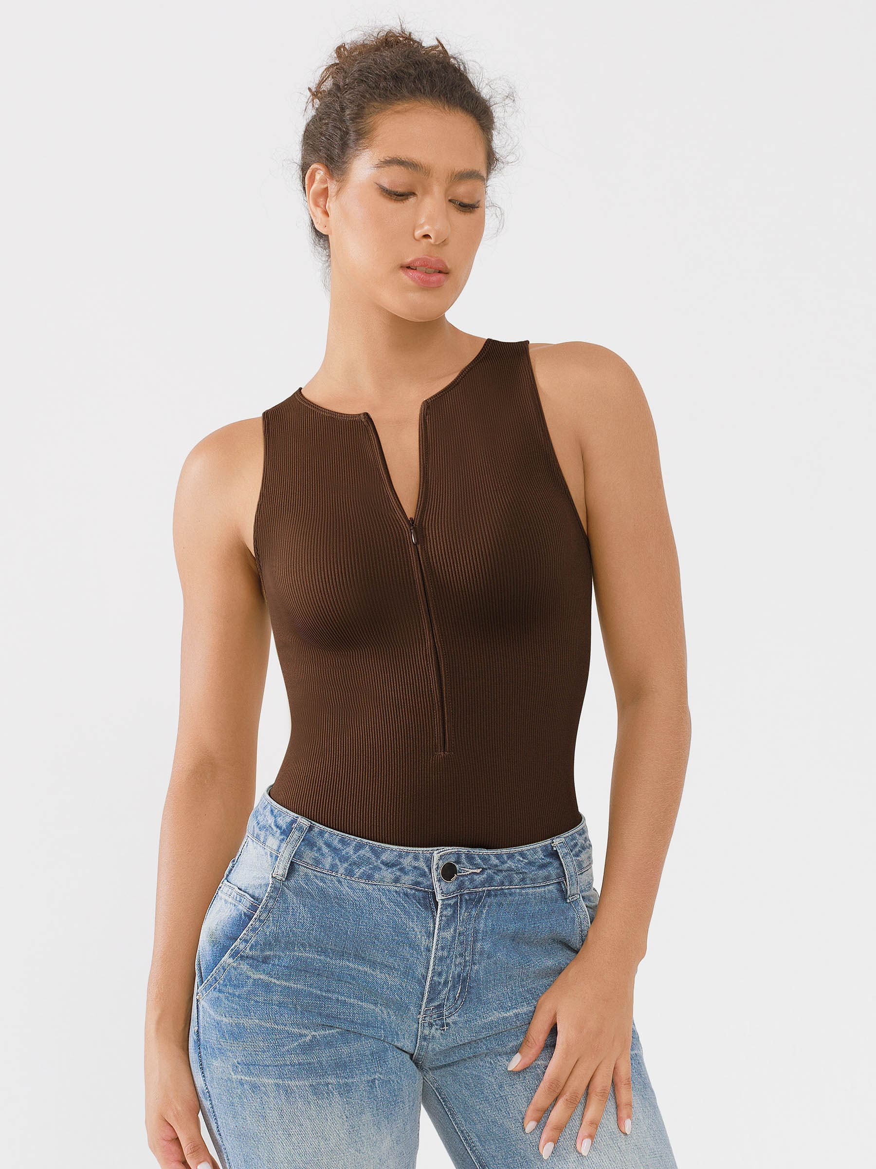 Feelingirl-Seamless-Ribbed-Bodysuit-with-Crew-Neck-and-Hidden-Zipper
-BN6