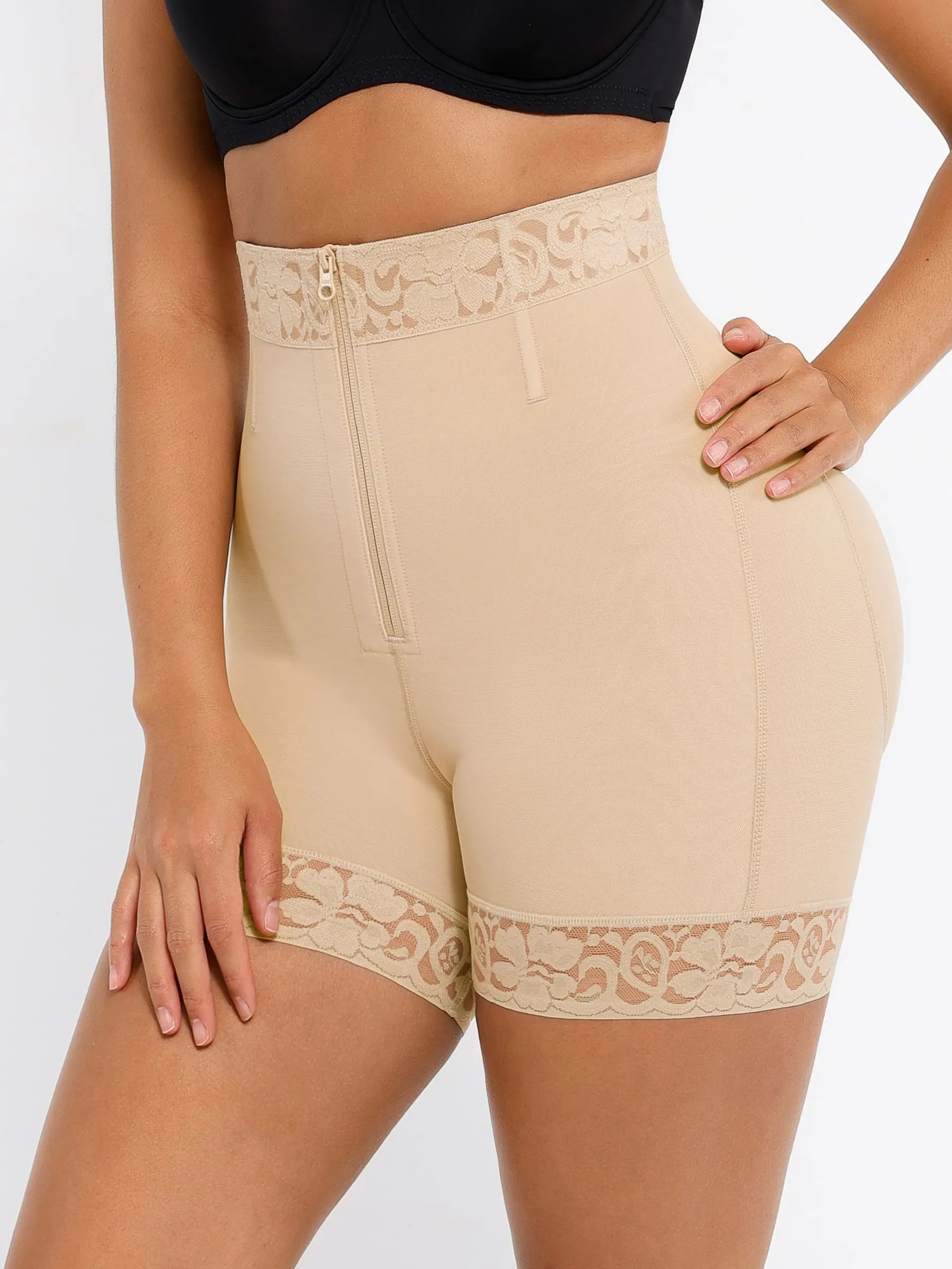 Feelingirl Short gainant gainant pour le ventre et rehausseur de fesses avec fermoirs et fermeture éclair