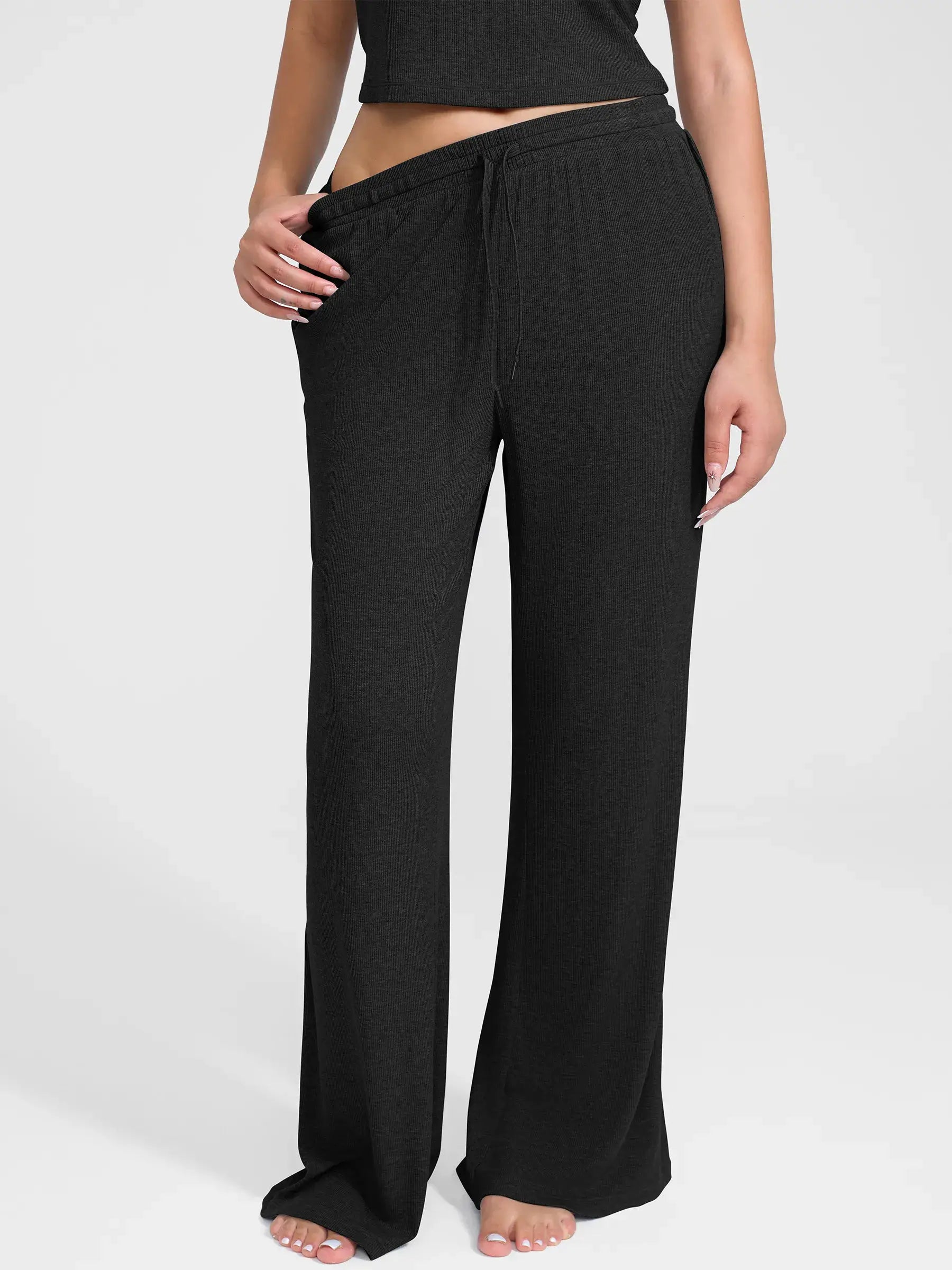 Feelingirl Breathable Ribbed Lounge Pants for Home Comfort