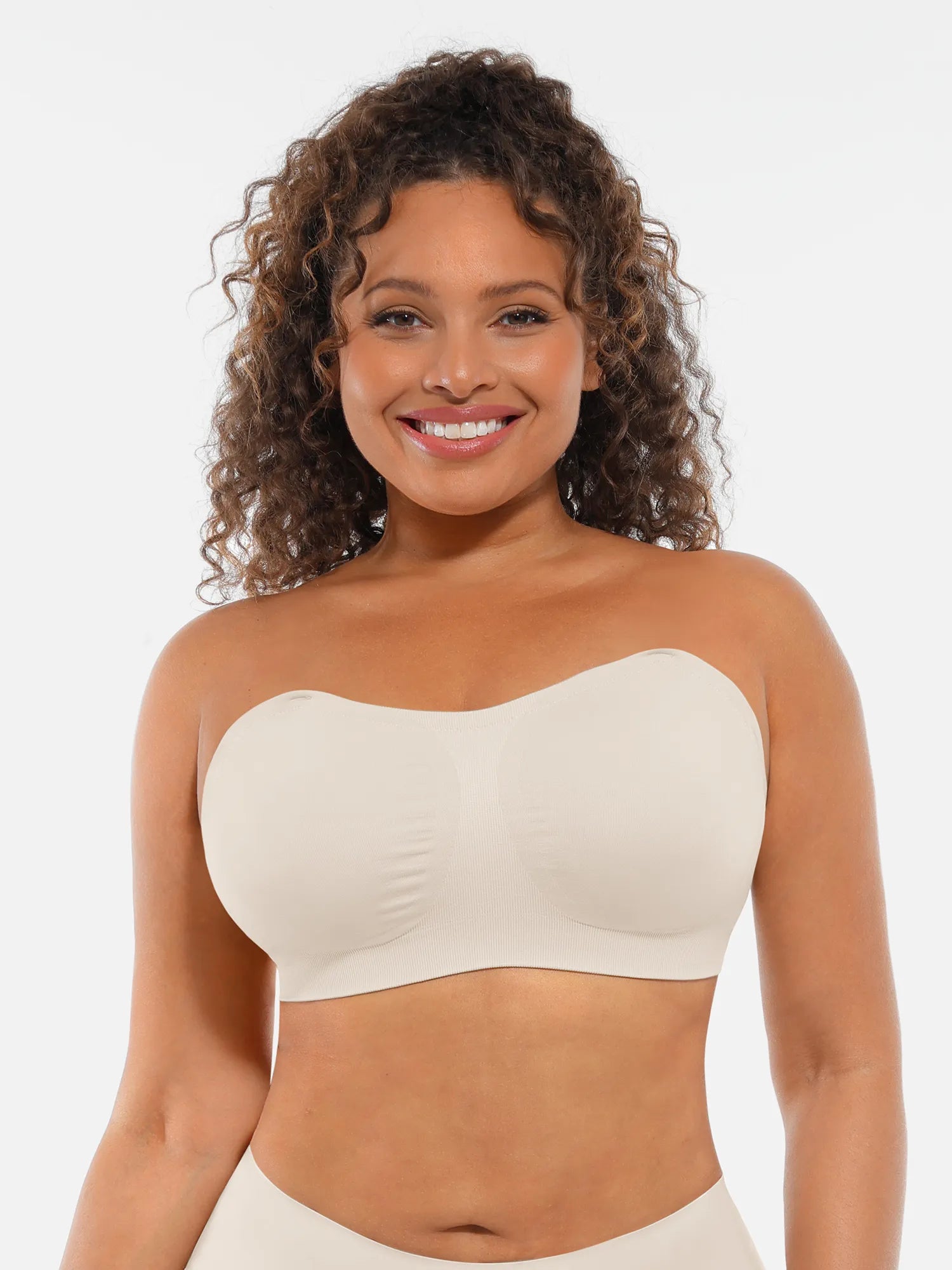 strapless dress bra Feelingirl Seamless Strapless Bra, Anti-Slip Stay Up Wireless Bra with Removable Pads, Invisible Bandeau, Ivory / XL