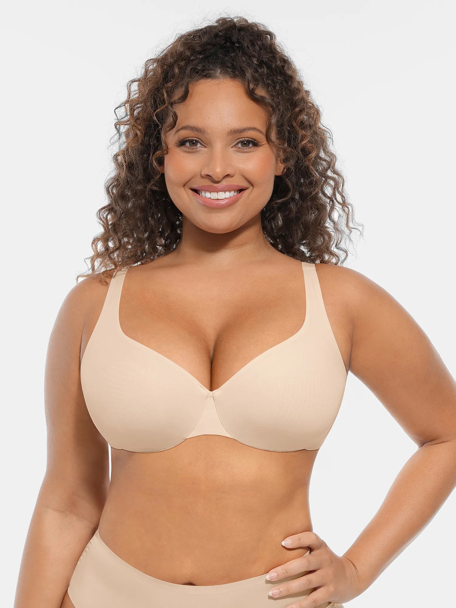 Feelingirl Unpadded Underwired Deep V-Neck Side Support Bra