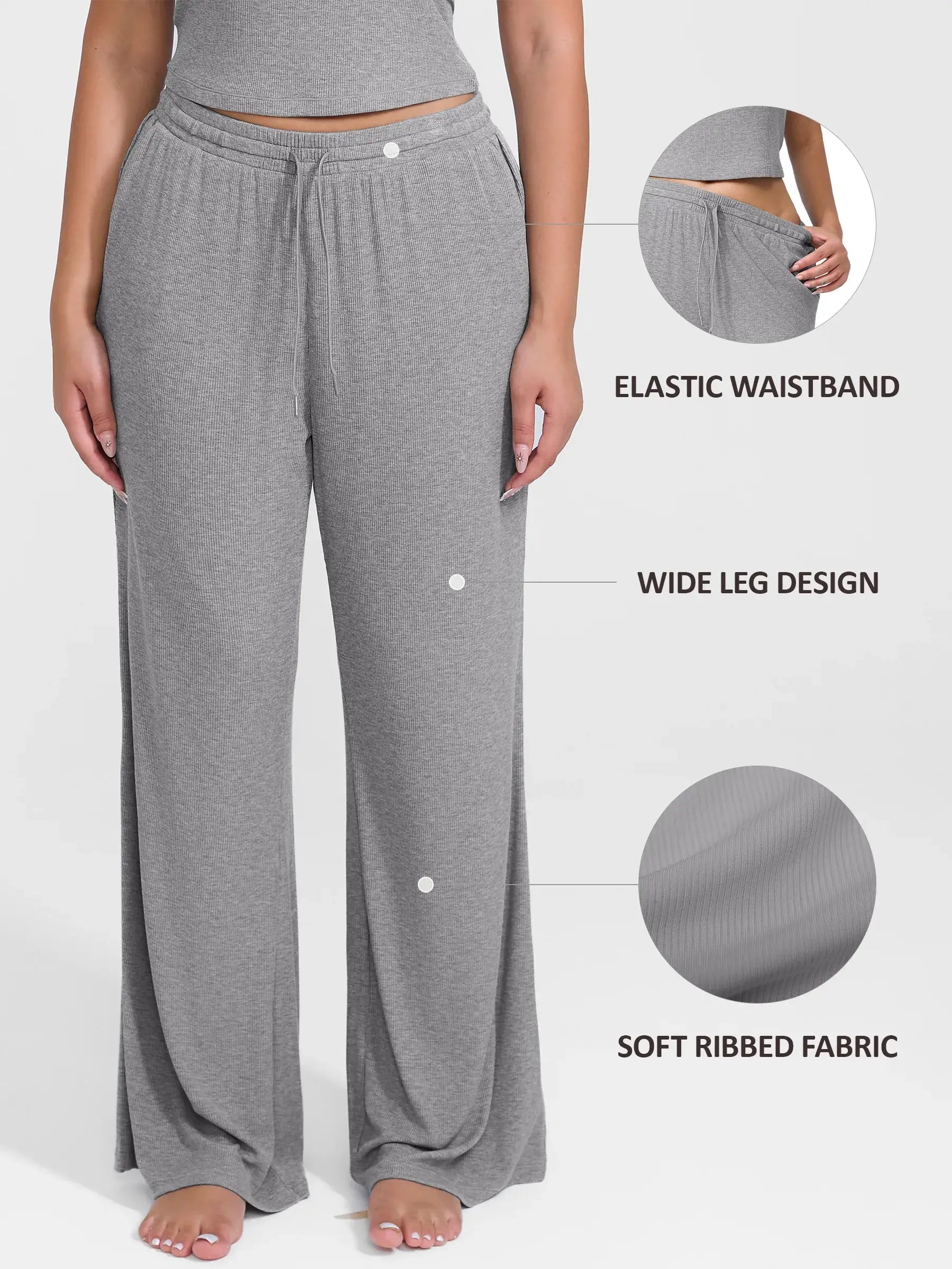 Feelingirl Breathable Ribbed Lounge Pants for Home Comfort