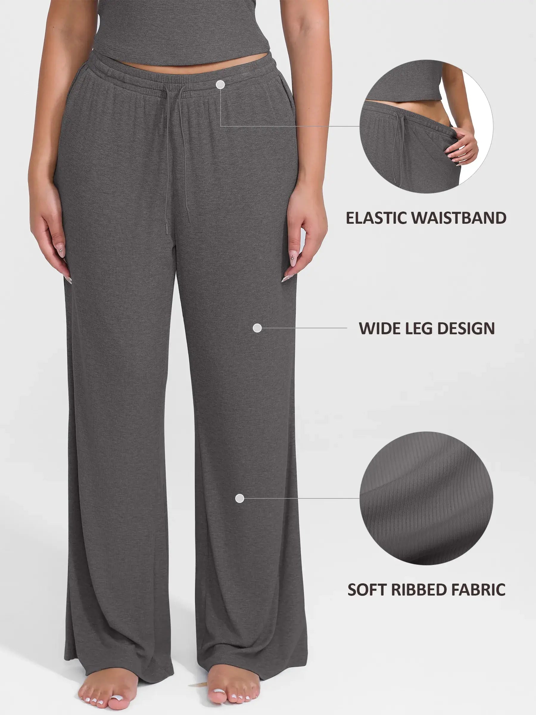 Feelingirl Breathable Ribbed Lounge Pants for Home Comfort