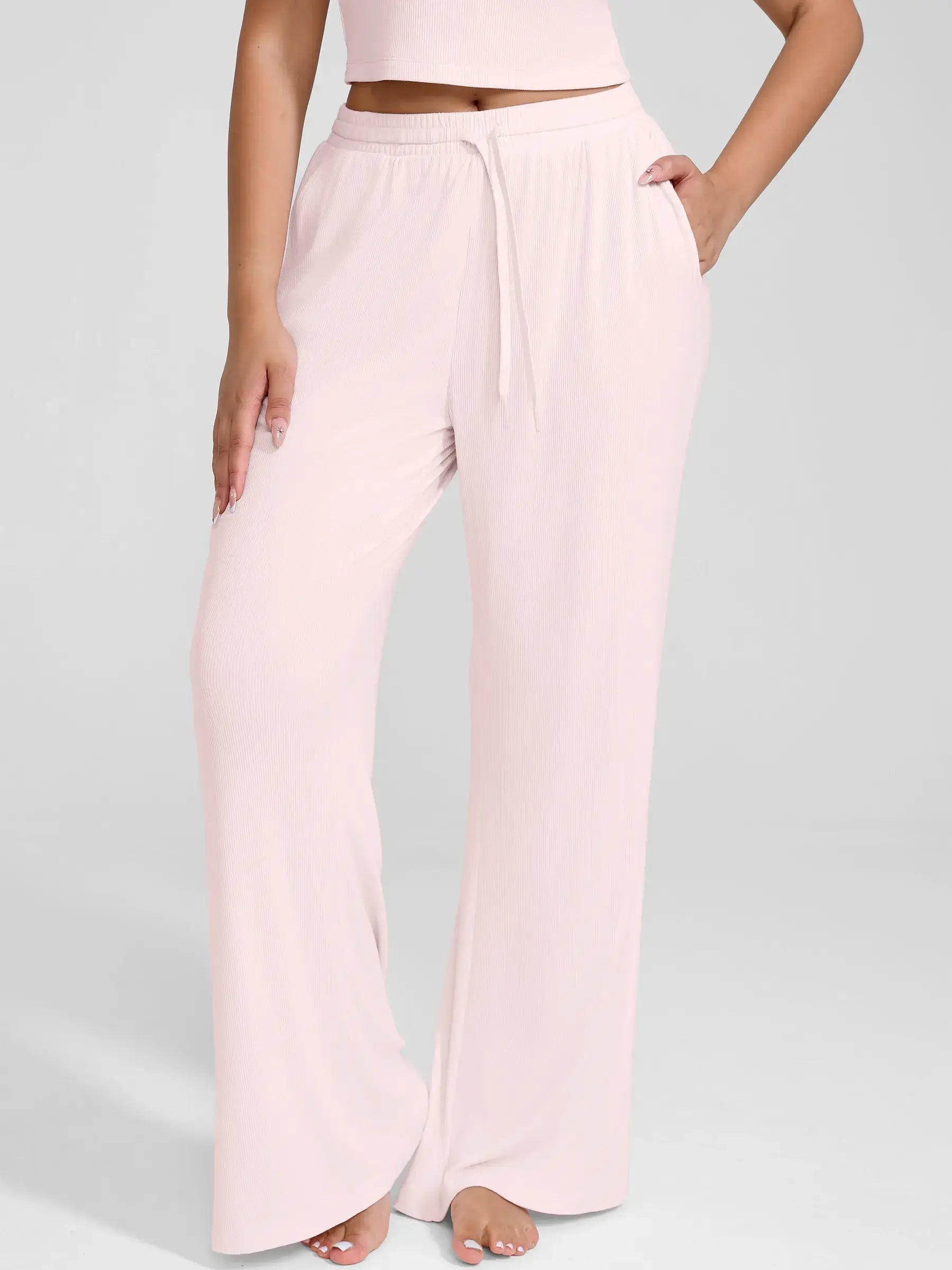 Feelingirl Breathable Ribbed Lounge Pants for Home Comfort
