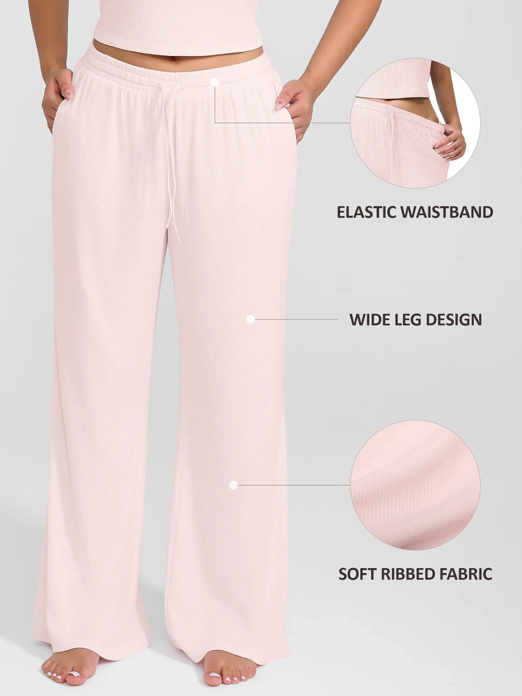 Feelingirl Breathable Ribbed Lounge Pants for Home Comfort
