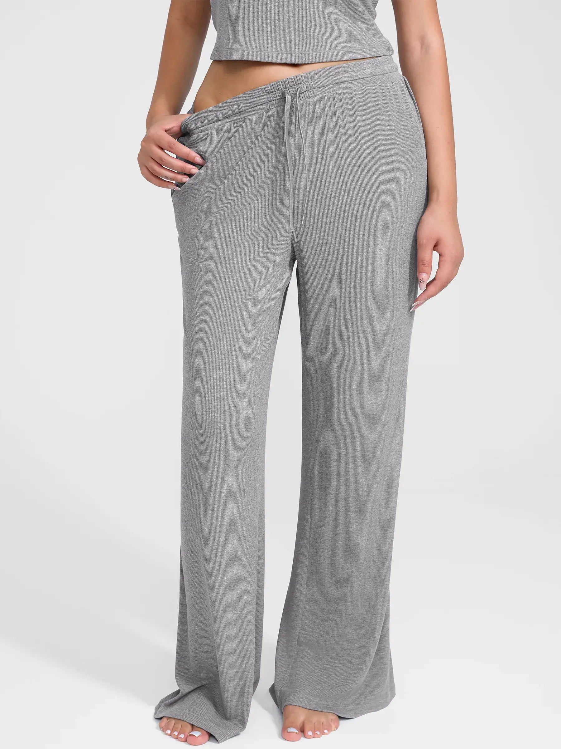 Feelingirl Breathable Ribbed Lounge Pants for Home Comfort