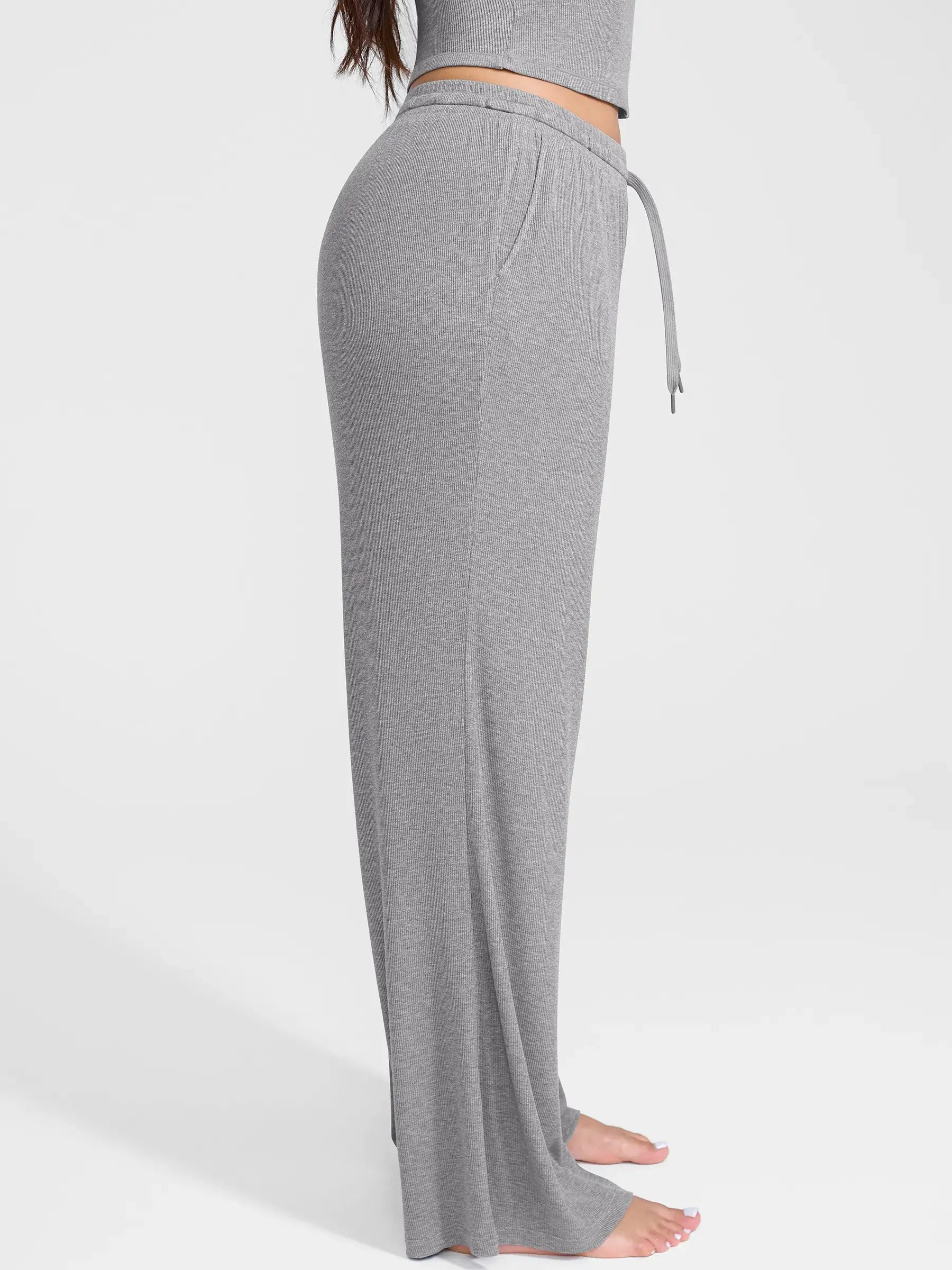 Feelingirl Breathable Ribbed Lounge Pants for Home Comfort