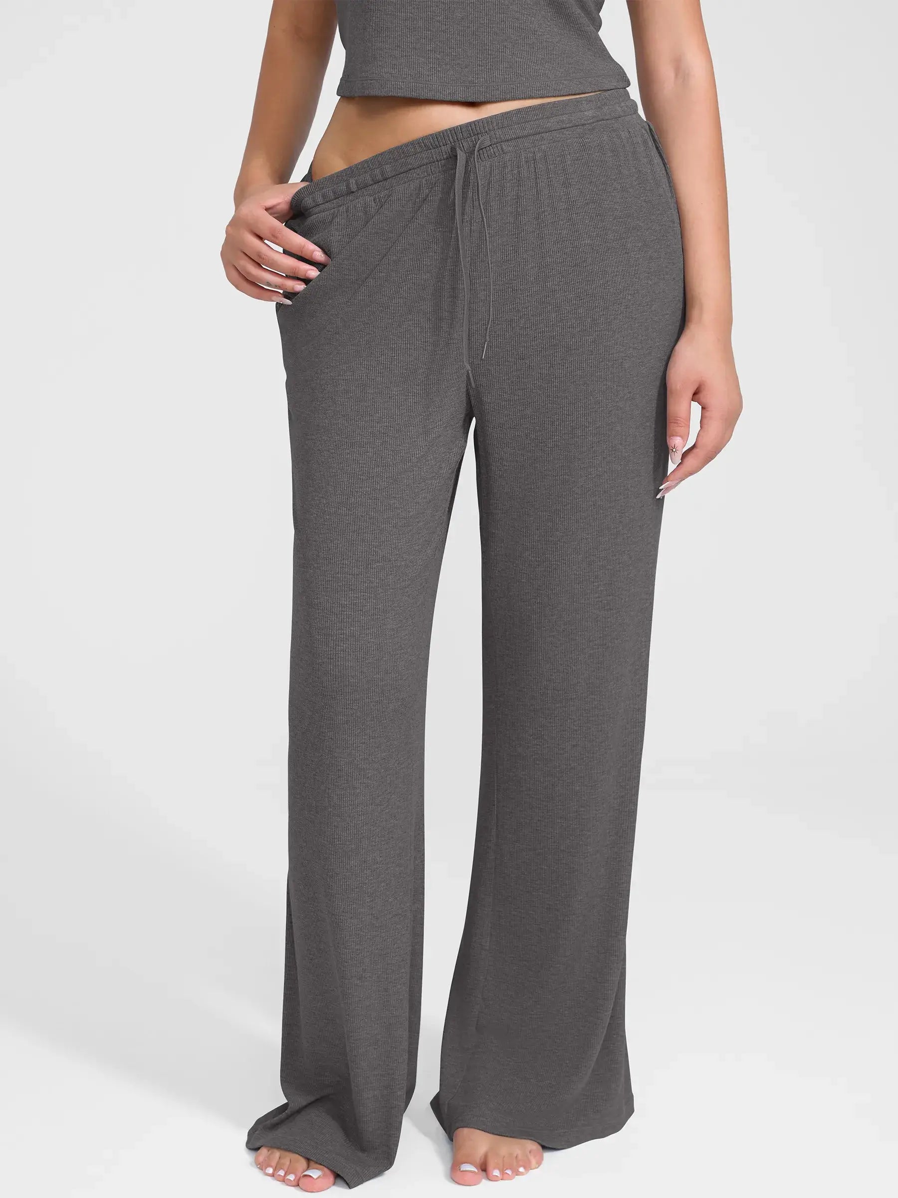 Feelingirl Breathable Ribbed Lounge Pants for Home Comfort