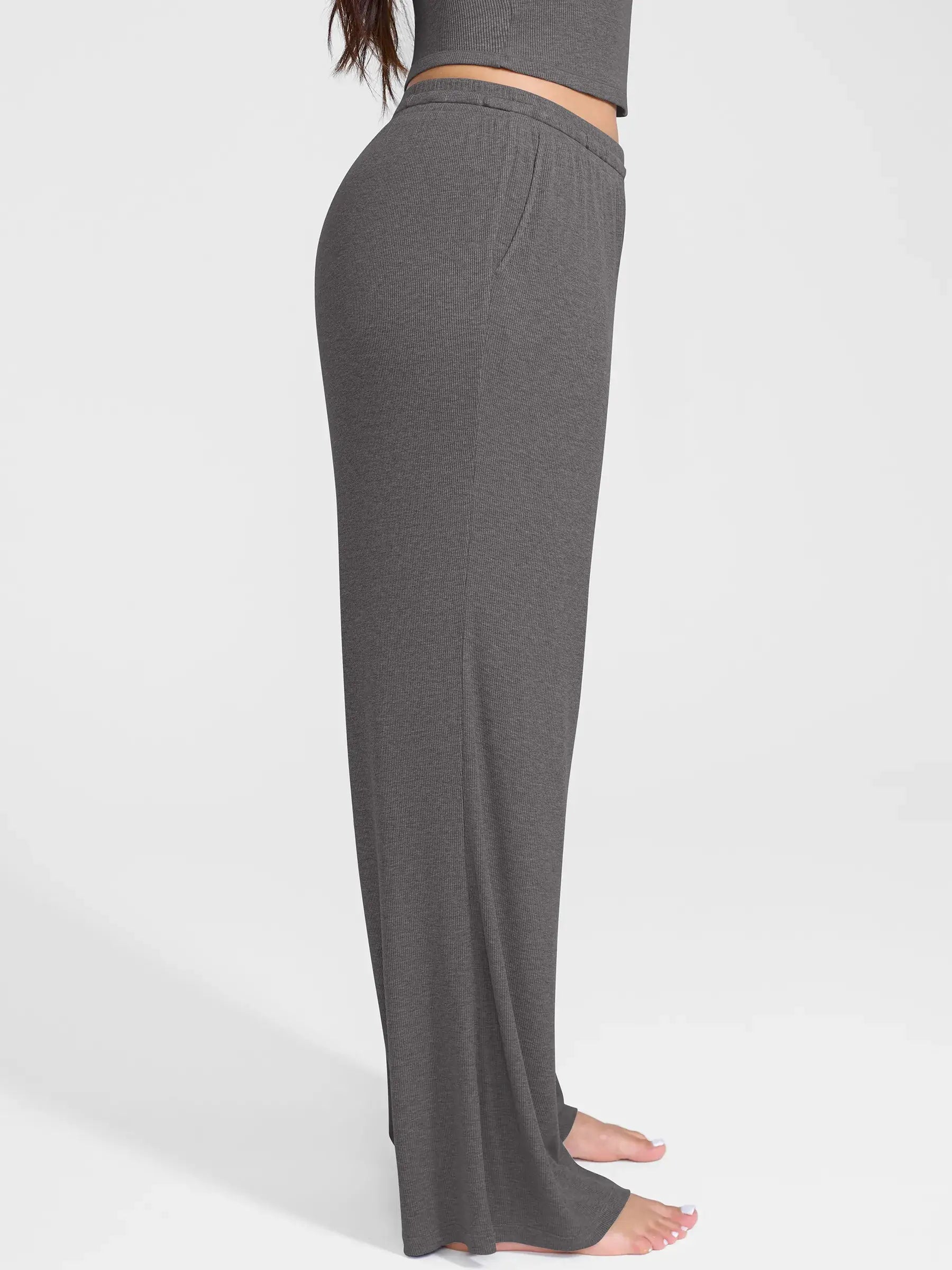 Feelingirl Breathable Ribbed Lounge Pants for Home Comfort