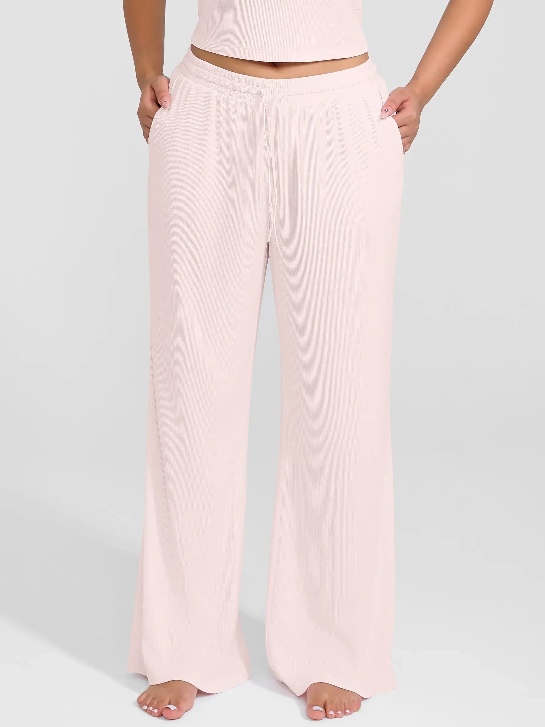 Feelingirl Breathable Ribbed Lounge Pants for Home Comfort