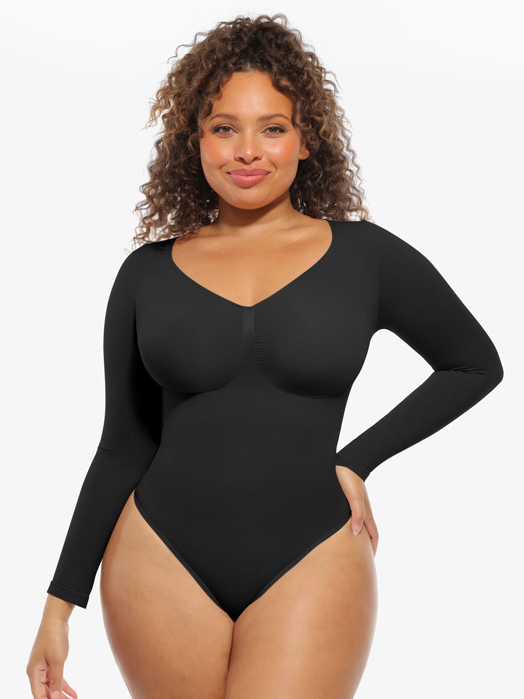 Feelingirl Nahtloser, langärmliger Tanga-Bodysuit zur Bauchkontrolle