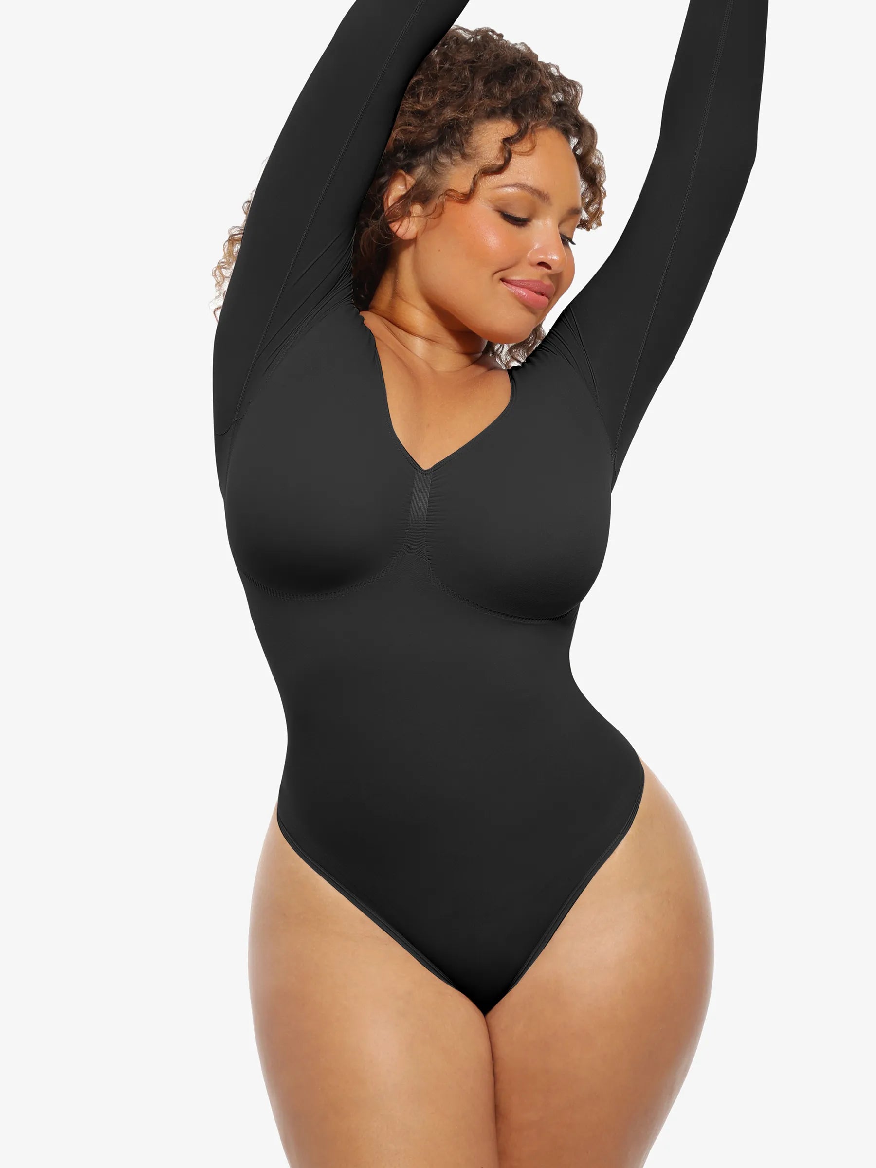 Feelingirl Nahtloser, langärmliger Tanga-Bodysuit zur Bauchkontrolle