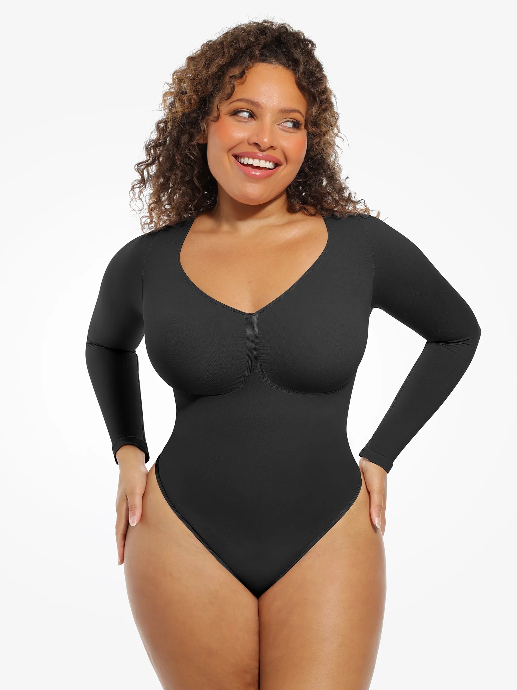 Feelingirl Nahtloser, langärmliger Tanga-Bodysuit zur Bauchkontrolle