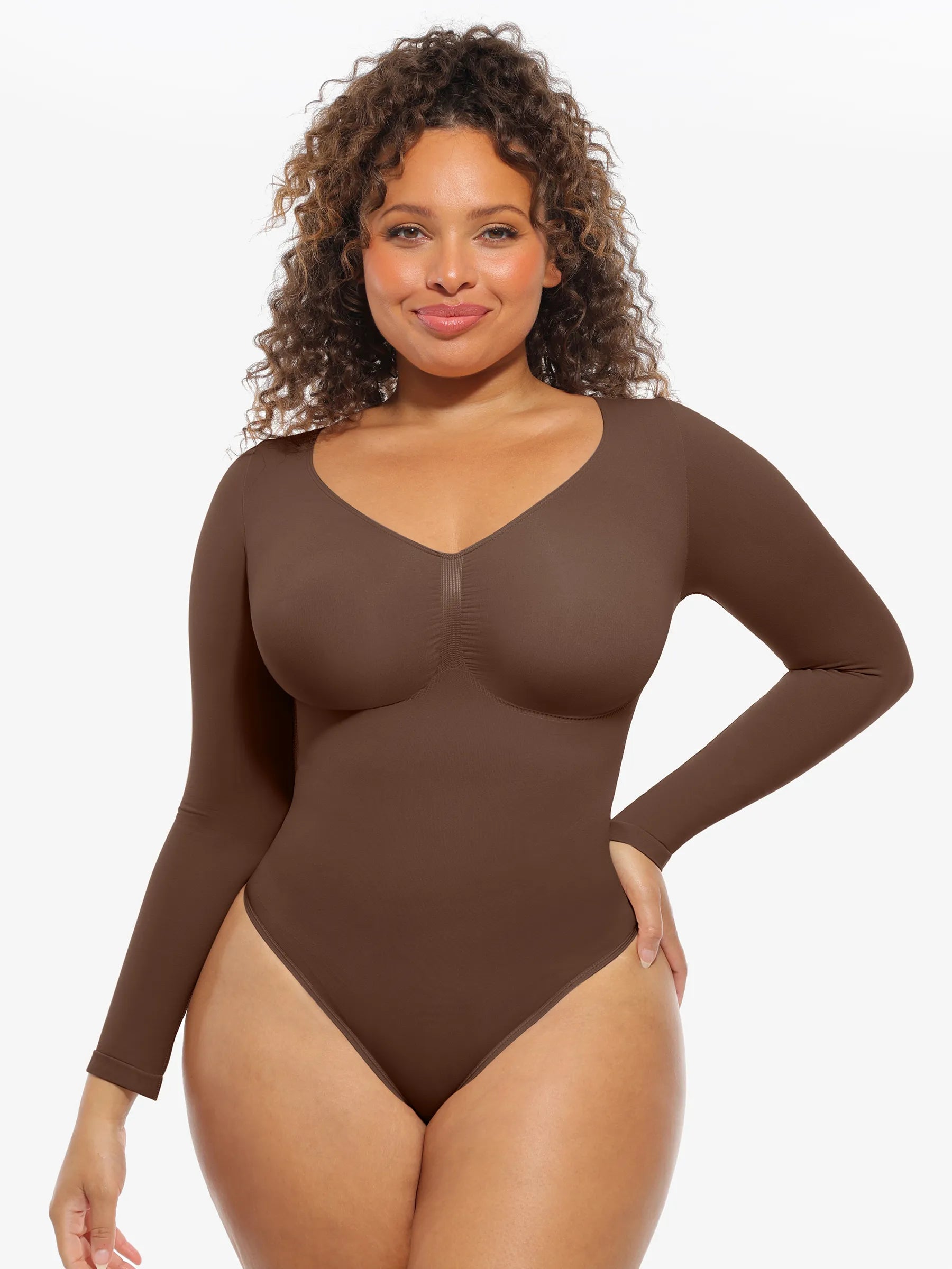Feelingirl Nahtloser, langärmliger Tanga-Bodysuit zur Bauchkontrolle