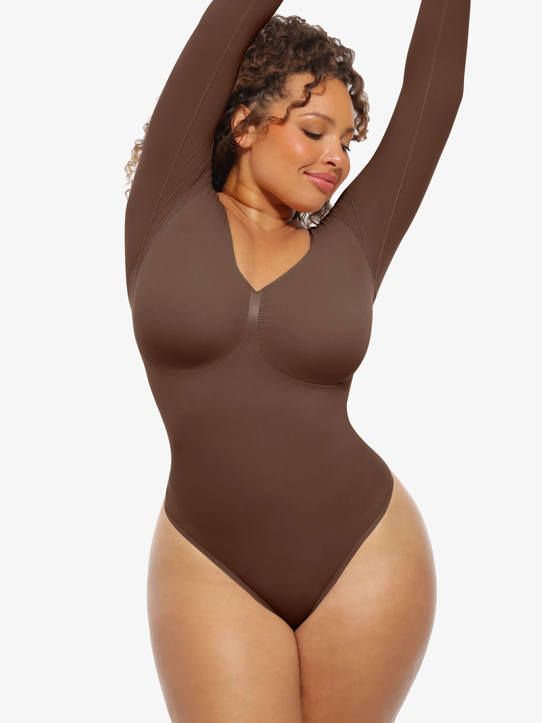 Feelingirl Nahtloser, langärmliger Tanga-Bodysuit zur Bauchkontrolle