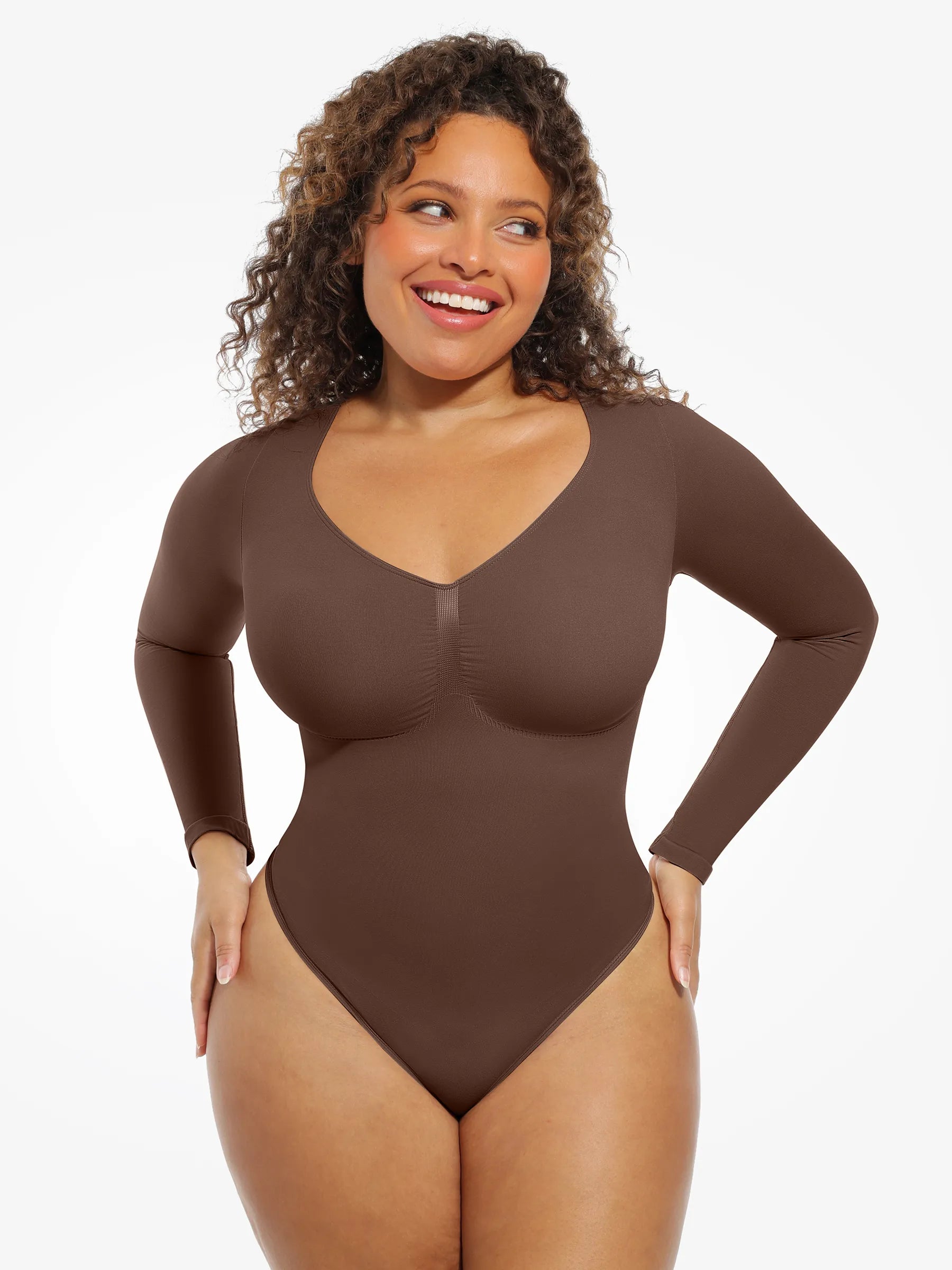 Feelingirl Nahtloser, langärmliger Tanga-Bodysuit zur Bauchkontrolle