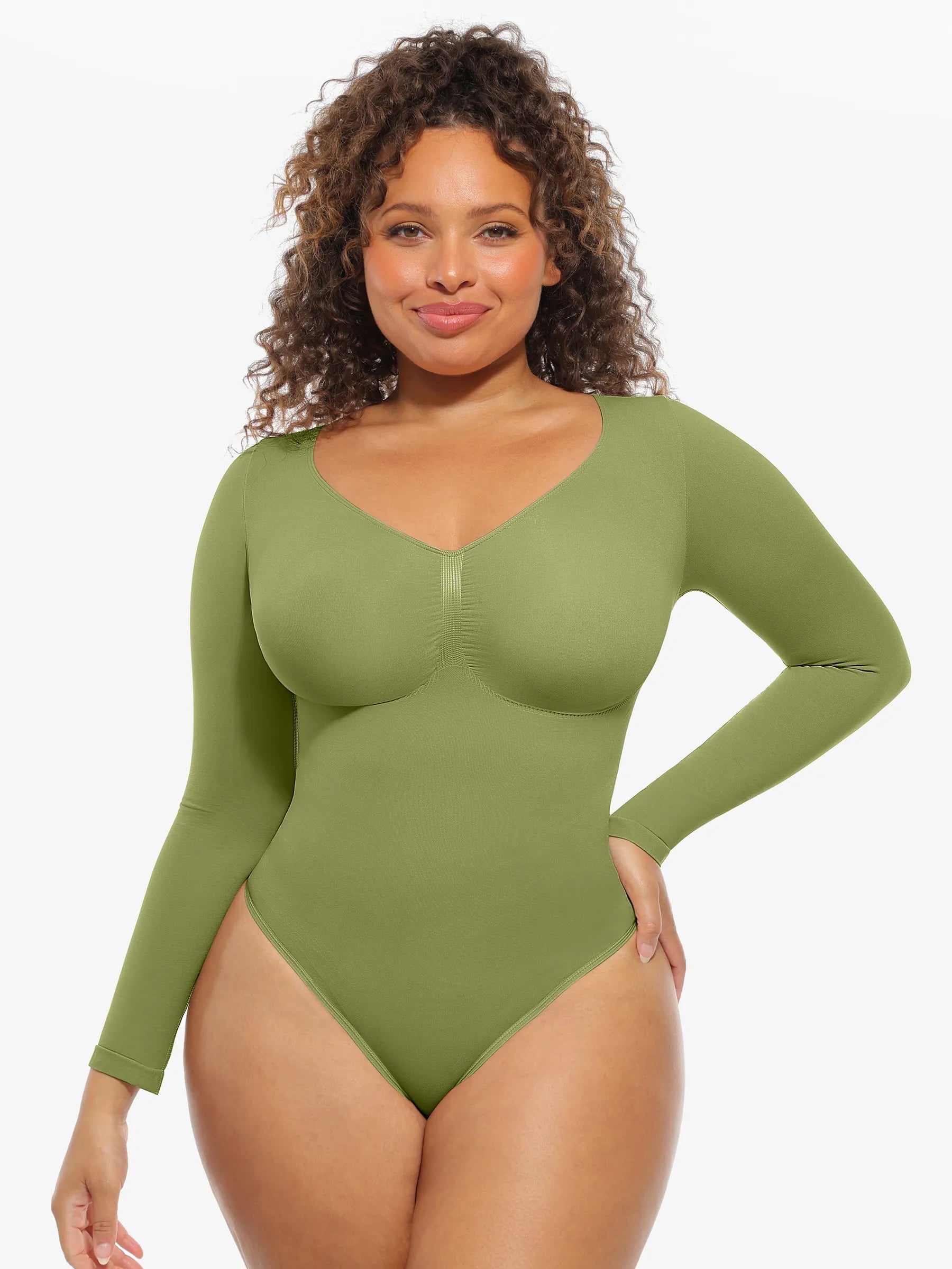 Feelingirl Nahtloser, langärmliger Tanga-Bodysuit zur Bauchkontrolle