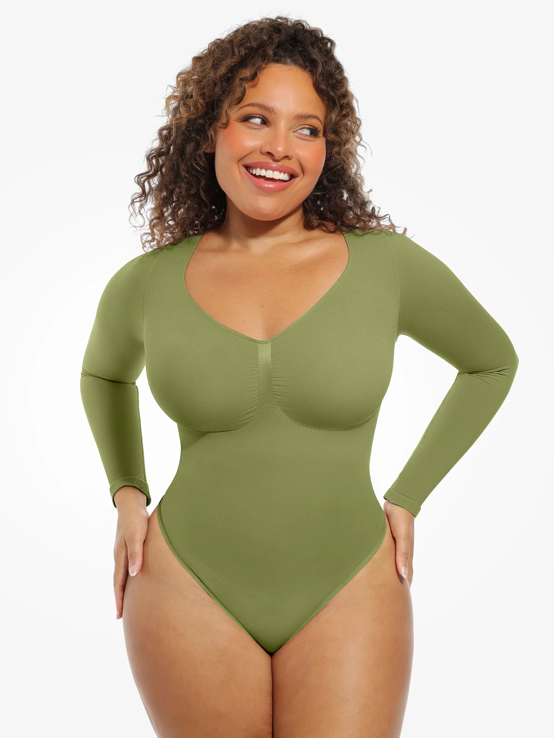 Feelingirl Nahtloser, langärmliger Tanga-Bodysuit zur Bauchkontrolle