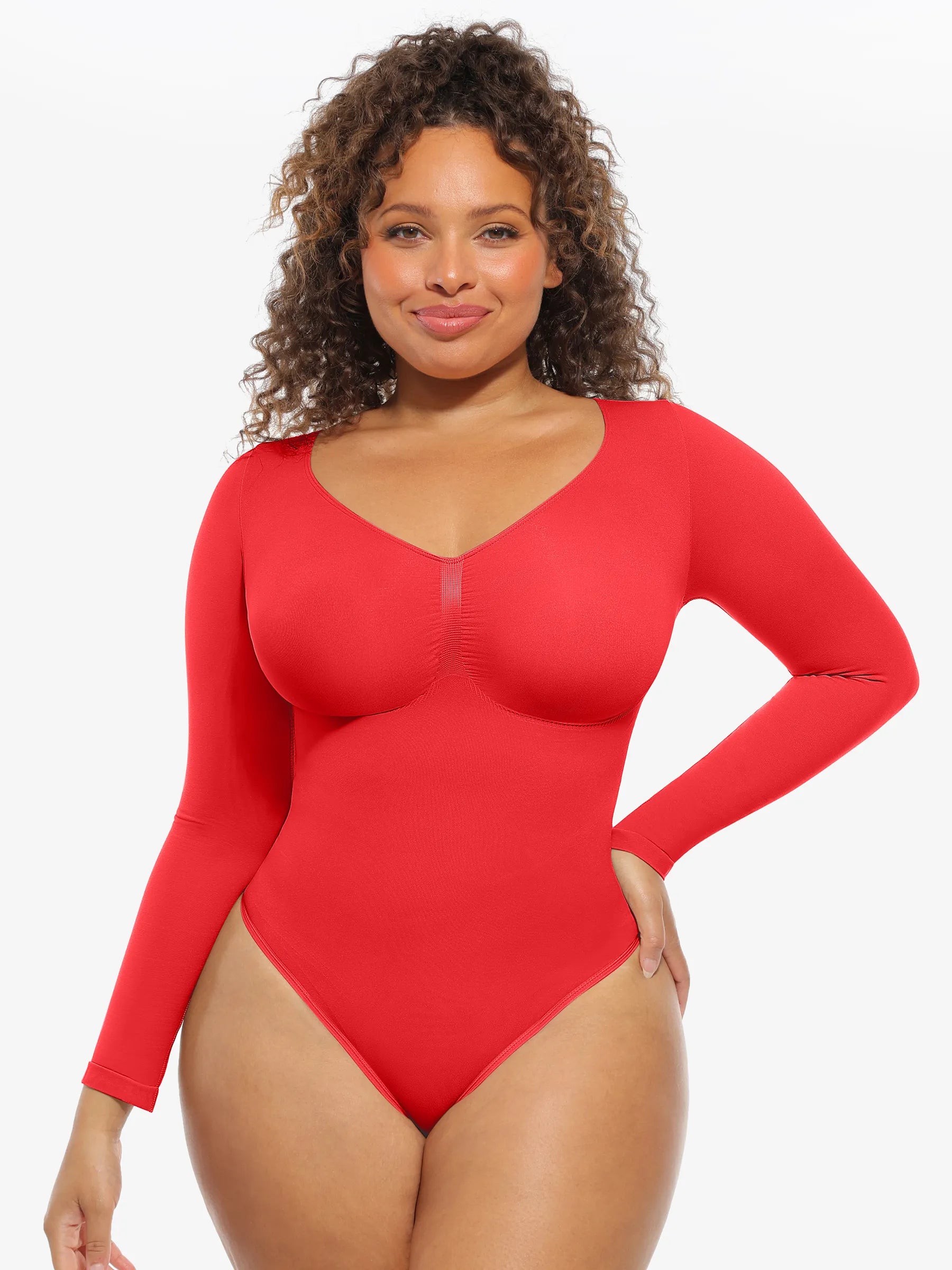 Feelingirl Nahtloser, langärmliger Tanga-Bodysuit zur Bauchkontrolle