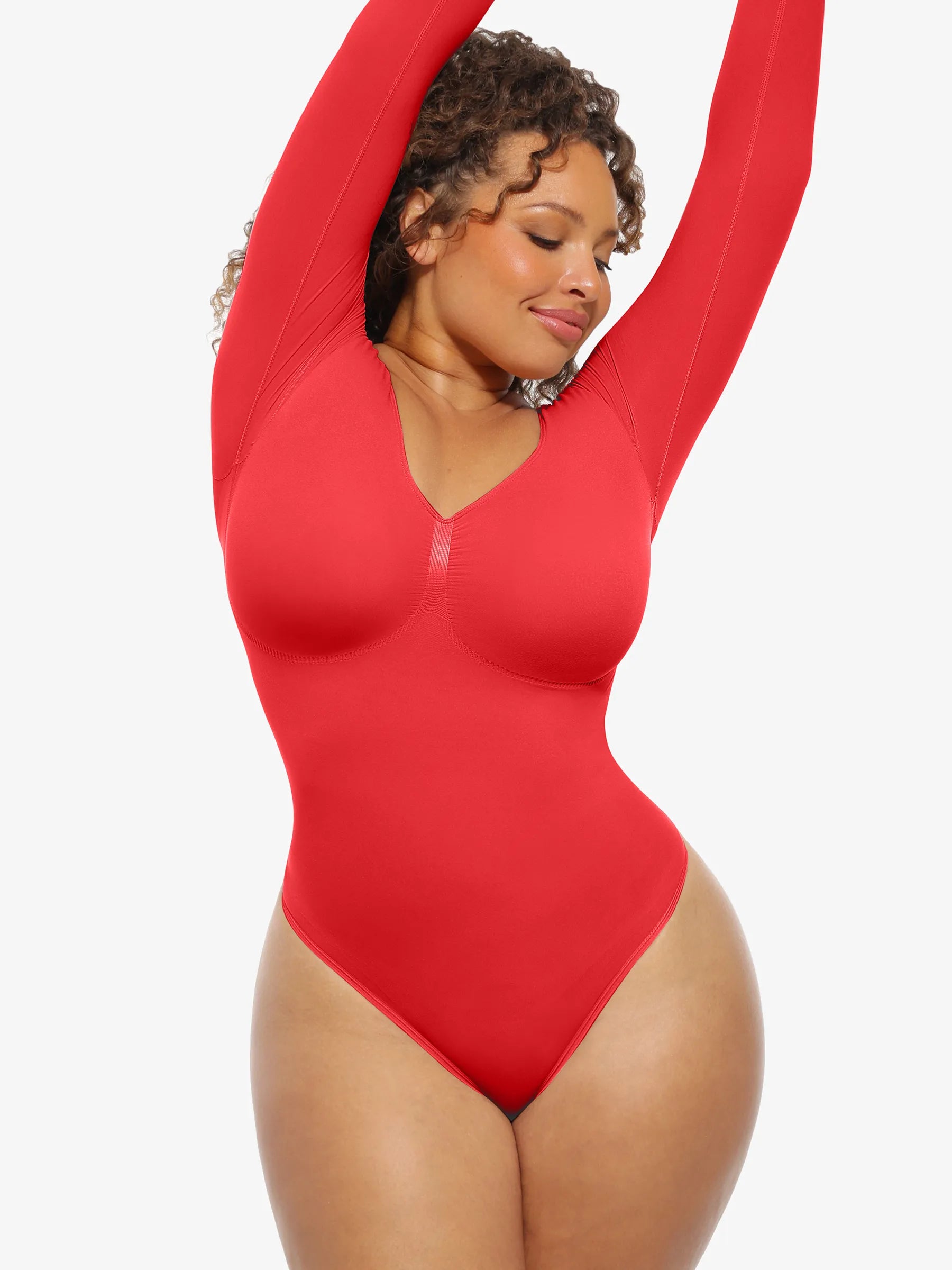 Feelingirl Nahtloser, langärmliger Tanga-Bodysuit zur Bauchkontrolle
