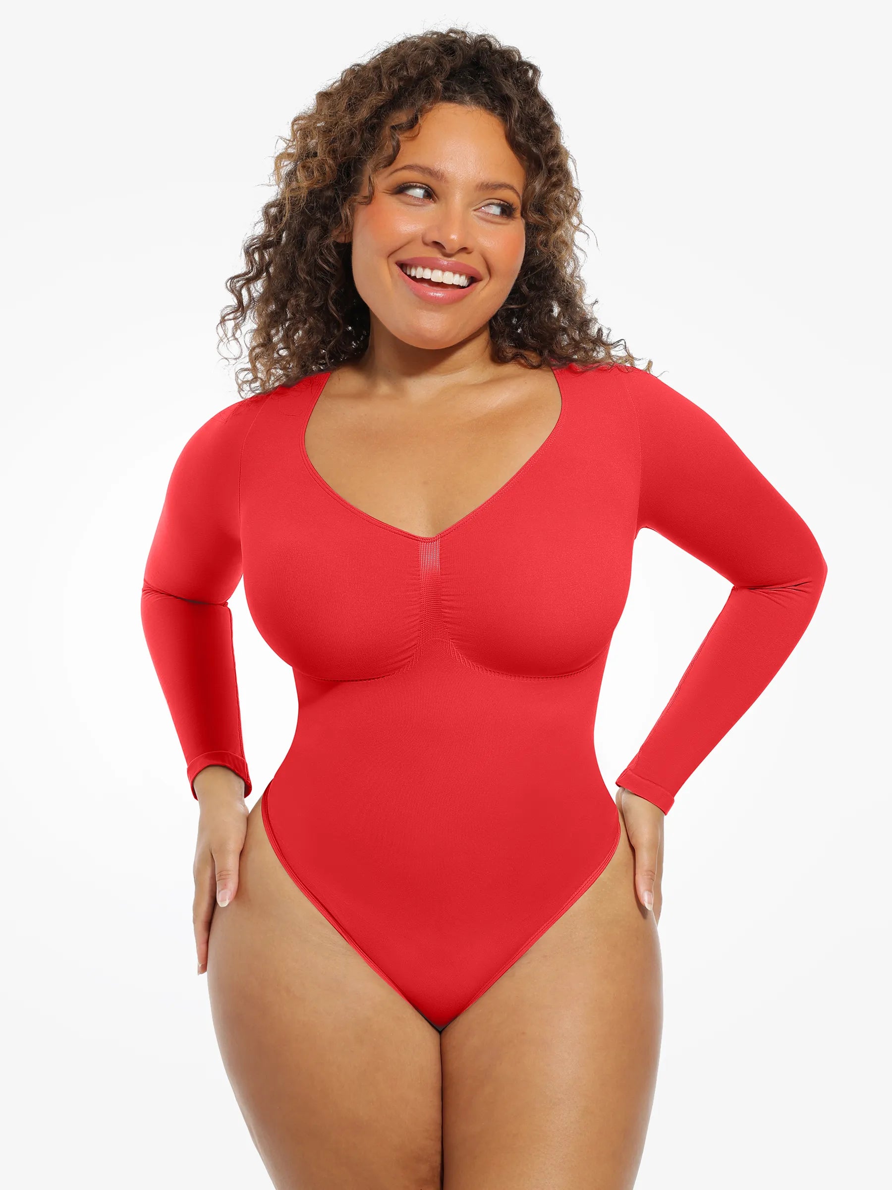 Feelingirl Nahtloser, langärmliger Tanga-Bodysuit zur Bauchkontrolle