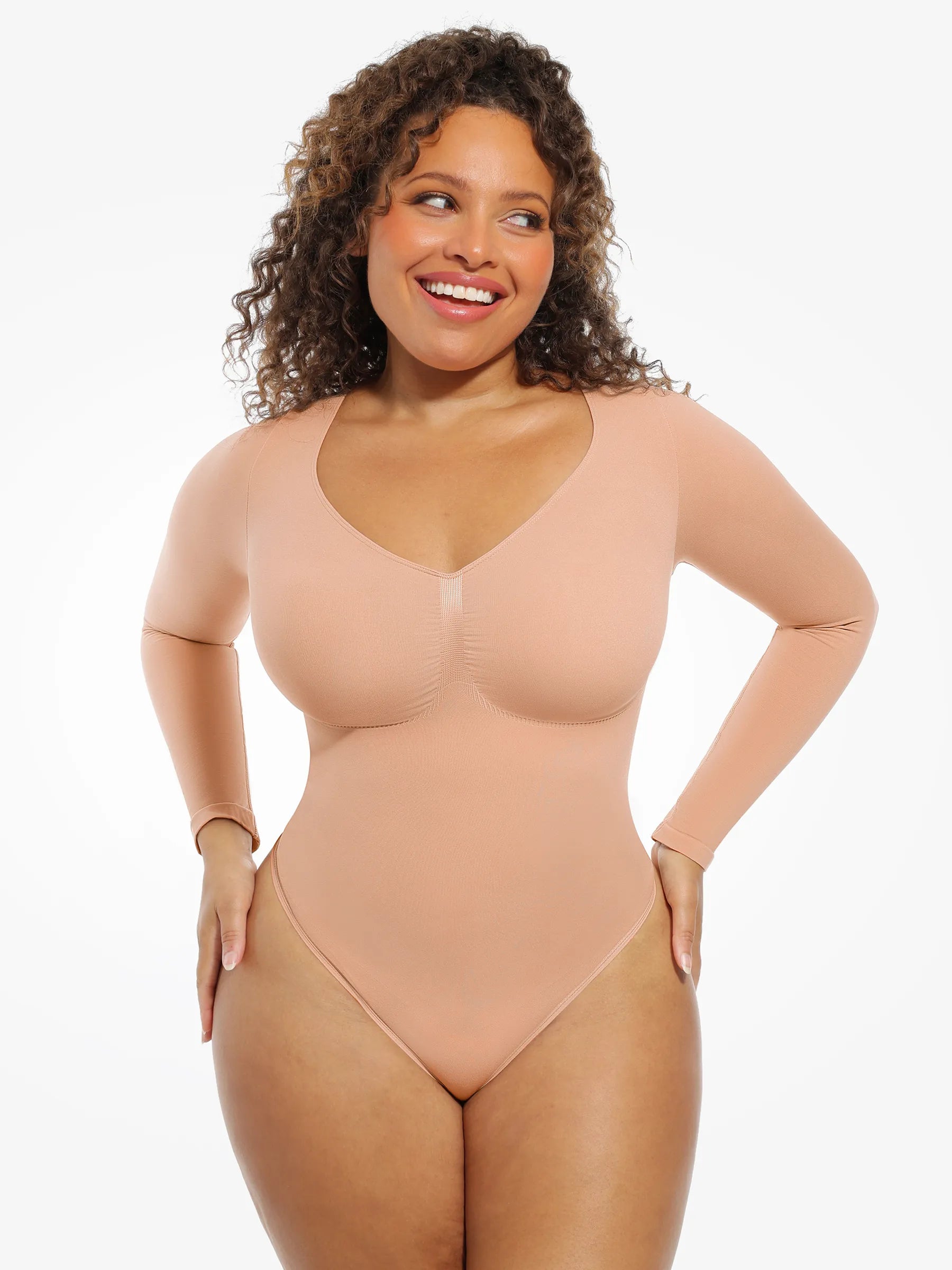 Feelingirl Nahtloser, langärmliger Tanga-Bodysuit zur Bauchkontrolle