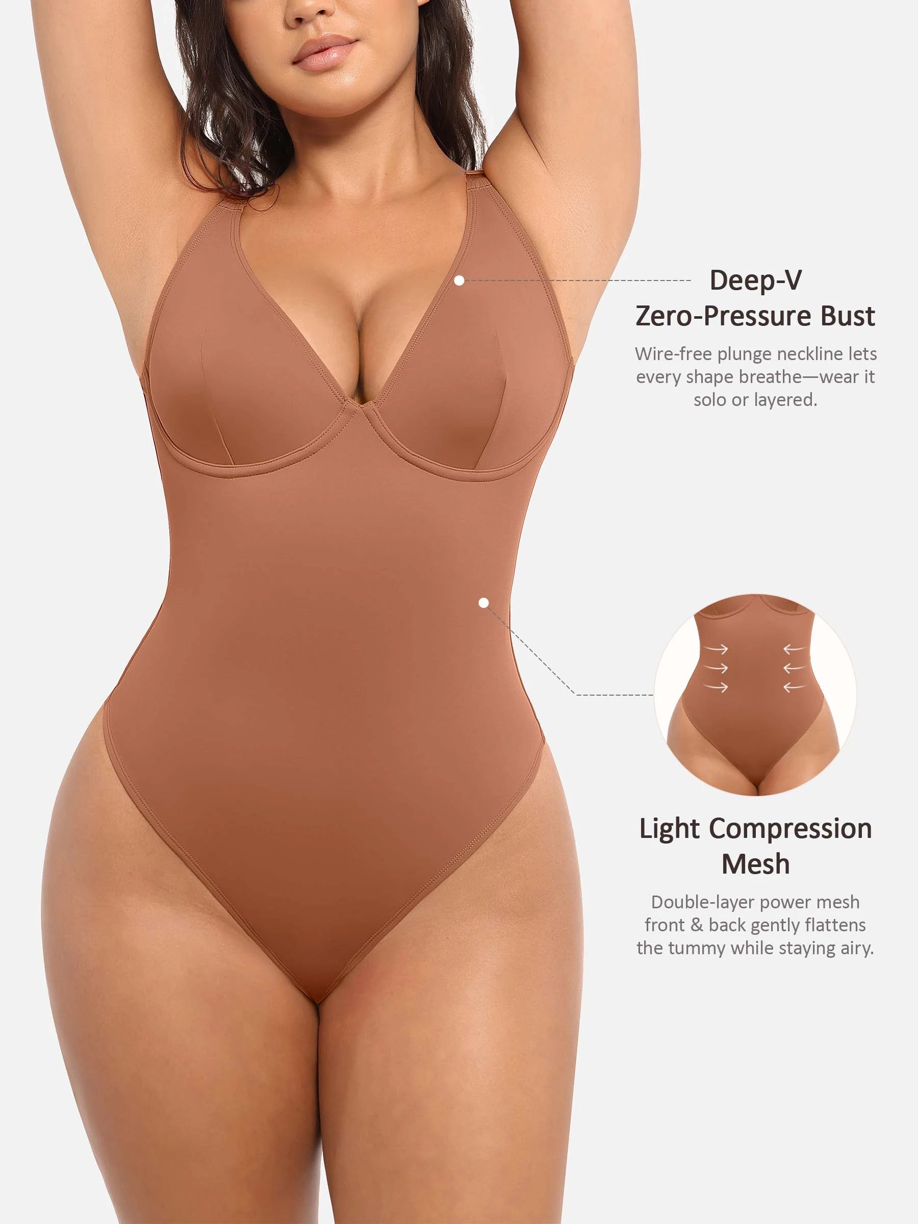 Feelingirl Deep V Neck Tummy Control Shapewear Bodysuit