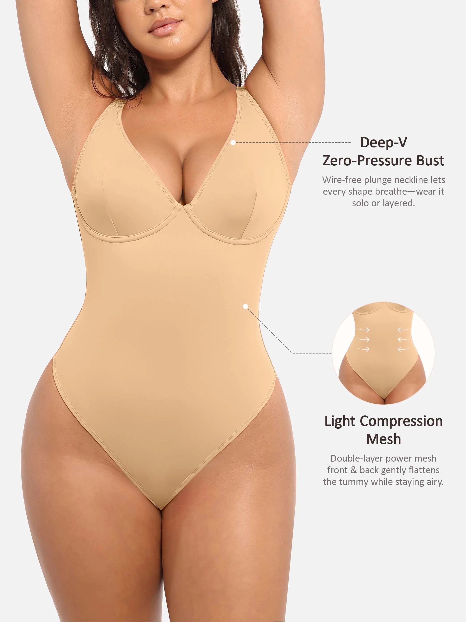 Feelingirl Deep V Neck Tummy Control Shapewear Bodysuit