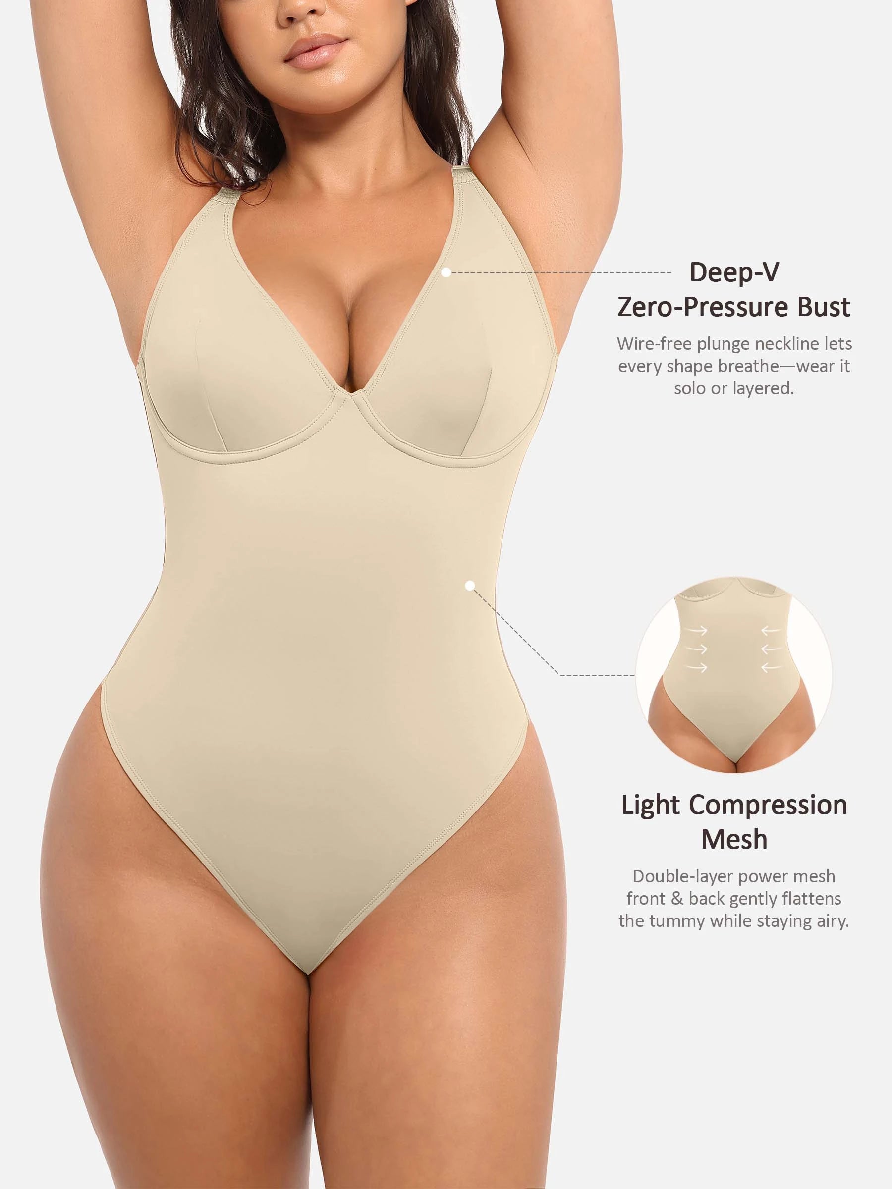 Feelingirl Deep V Neck Tummy Control Shapewear Bodysuit