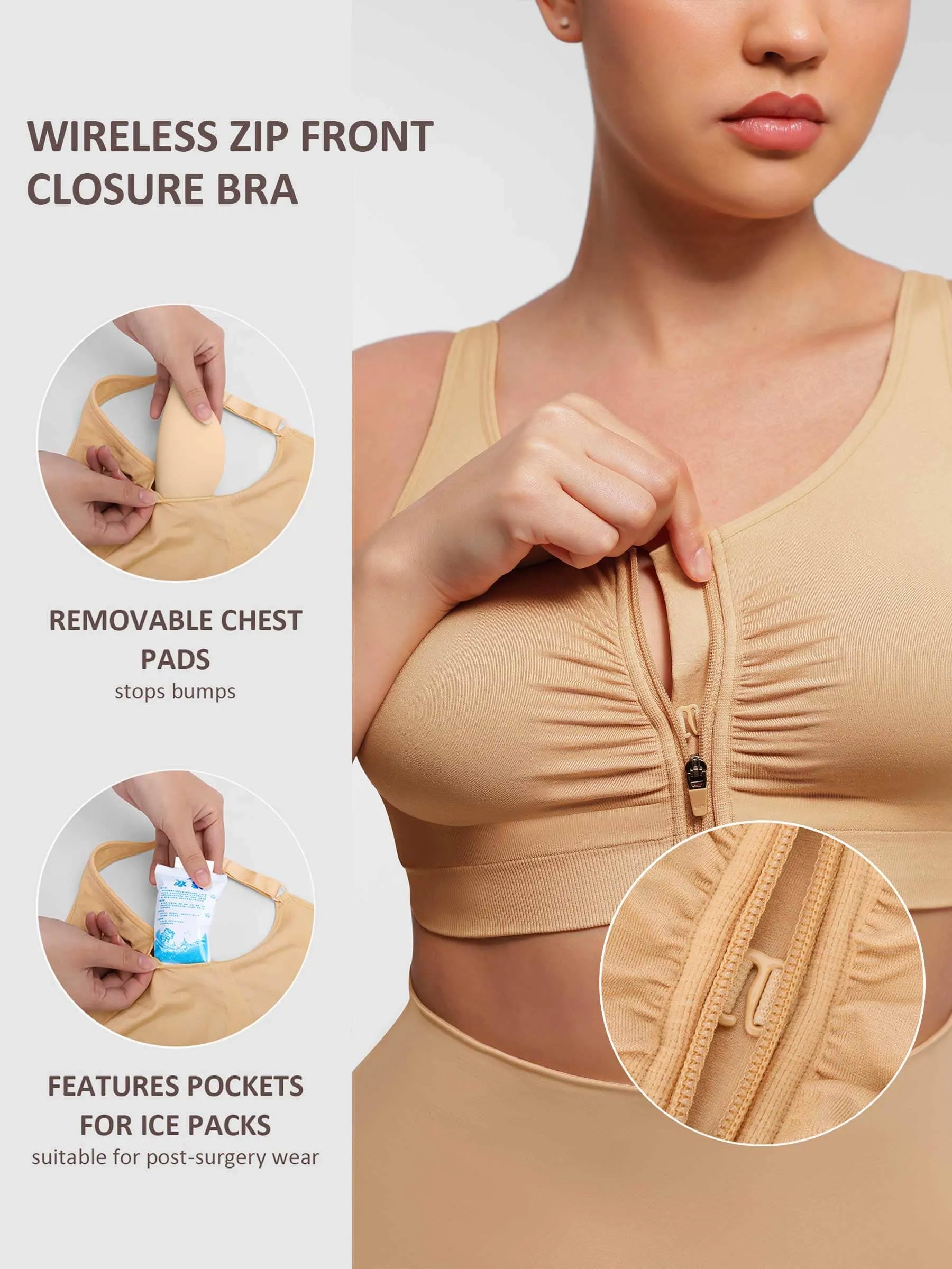 Soutien-gorge sans coutures à fermeture éclair et ouverture sur le devant Feelingirl