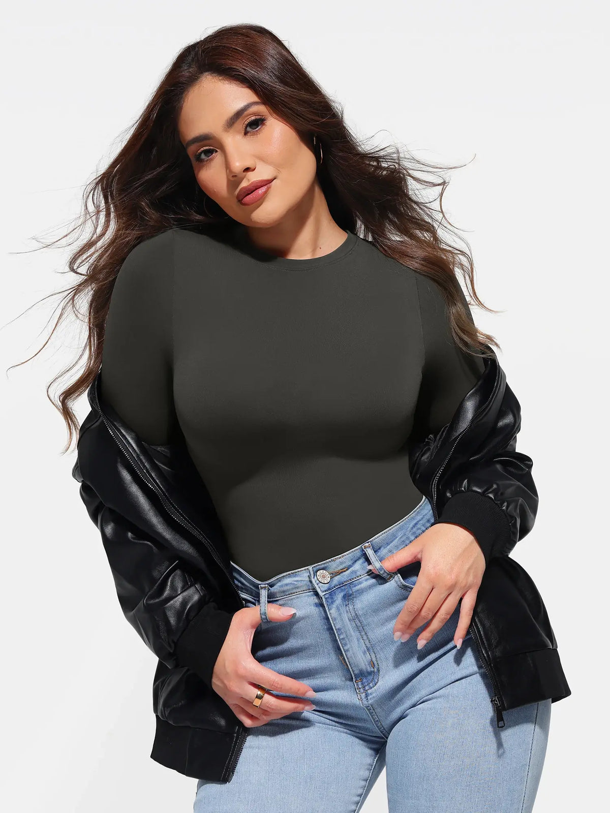 Feelingirl Seamless Buttery-Soft Crew Neck Bodysuit – Light Tummy Control
