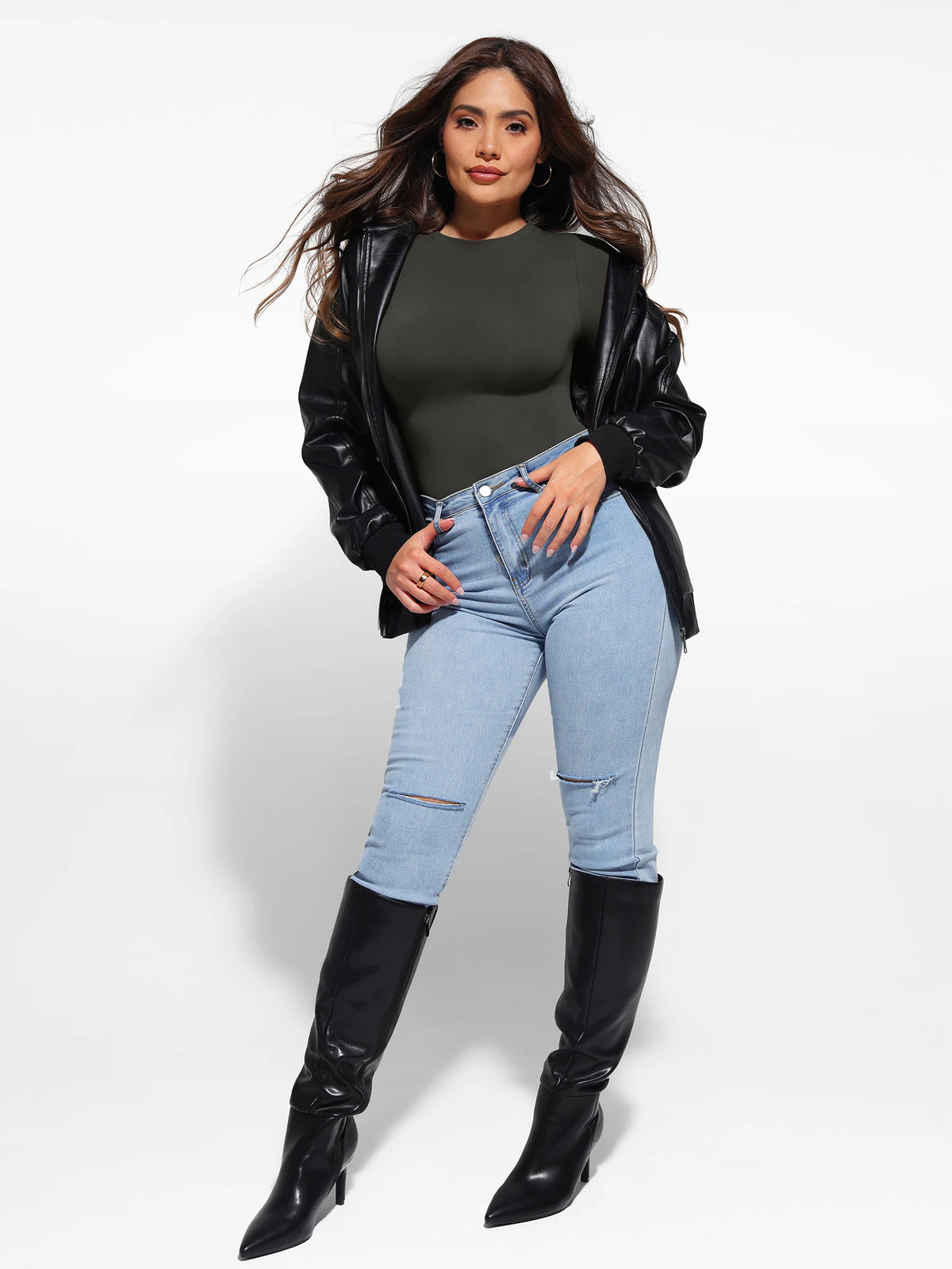 Feelingirl Seamless Buttery-Soft Crew Neck Bodysuit – Light Tummy Control