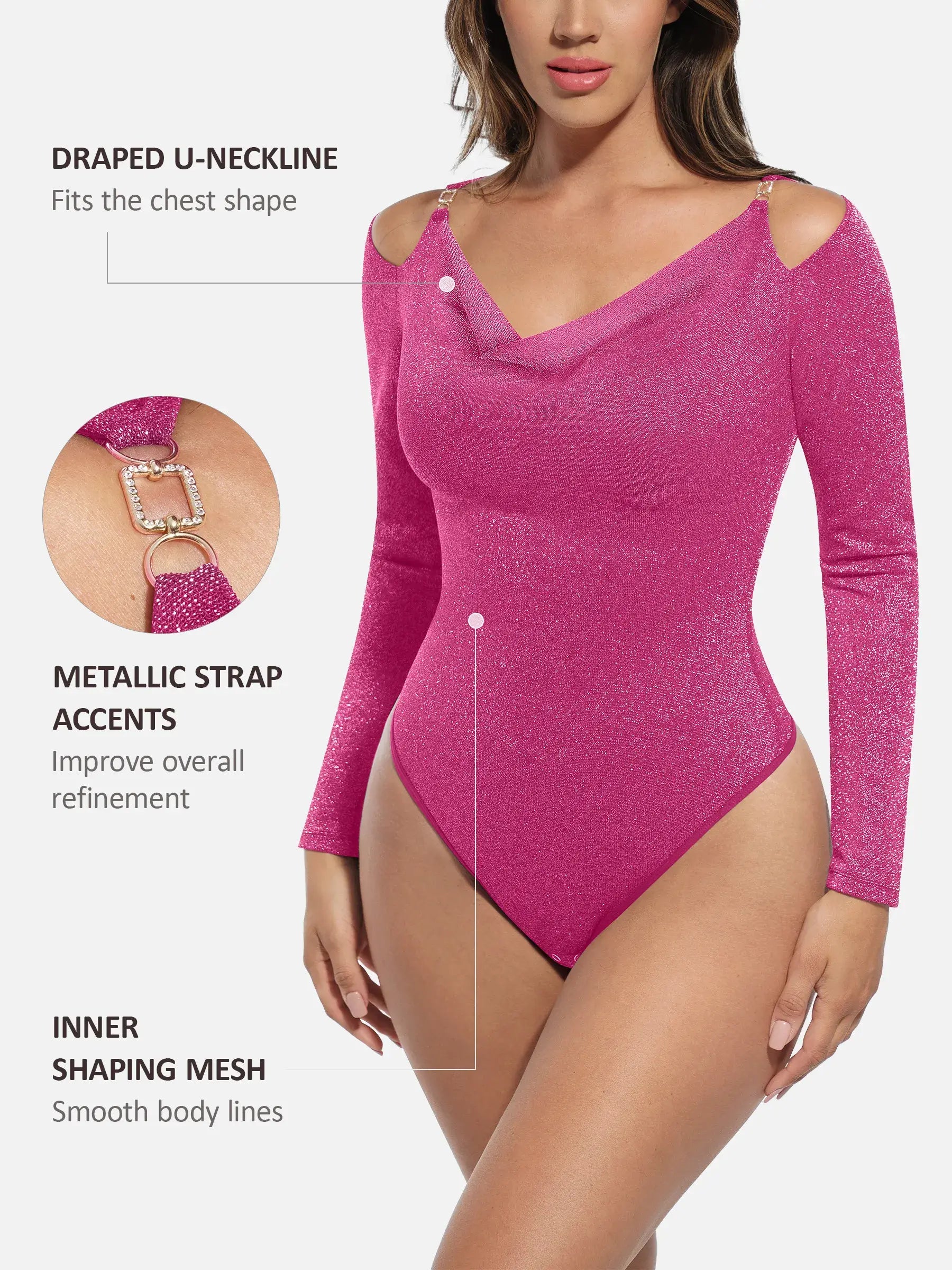 Feelingirl Shiny Swing Collar All In One Bodysuit