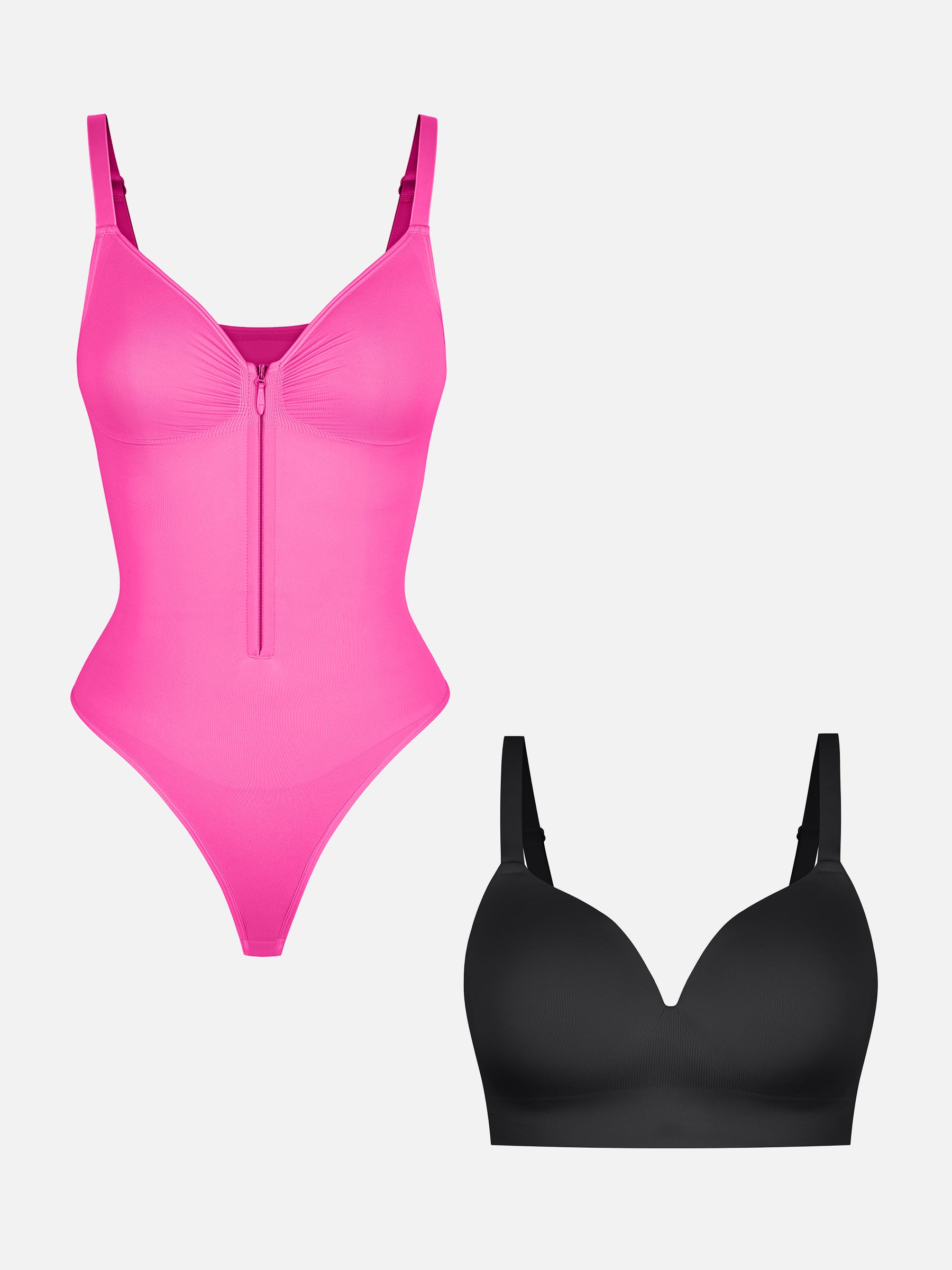 Feelingirl 1 Seamless Zipper Bodysuit + 1 Push-Up Seamless Bra
