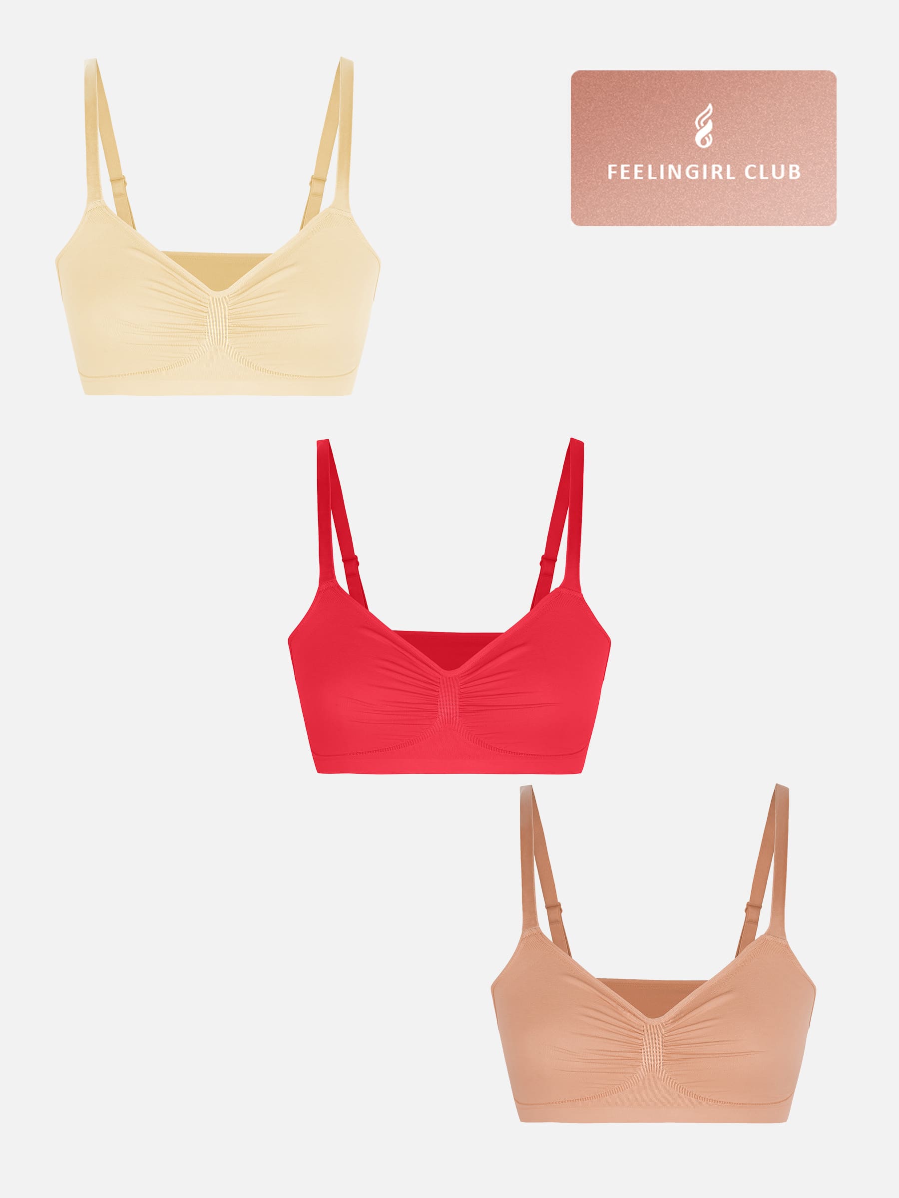 Feelingirl 3-Pack Smooth Seamless Wireless Bra Bundle