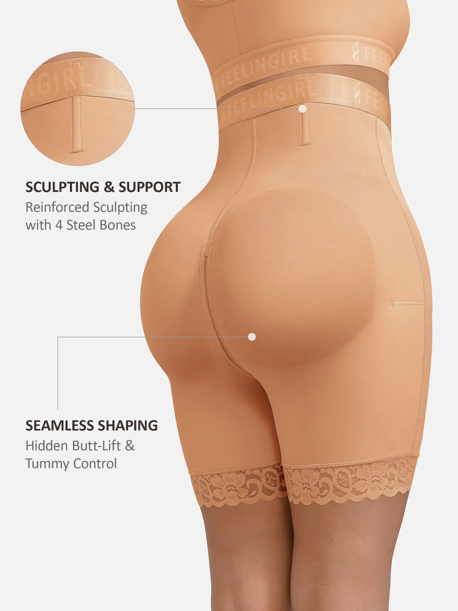 Pantalones cortos moldeadores de glúteos sin costuras Feelingirl