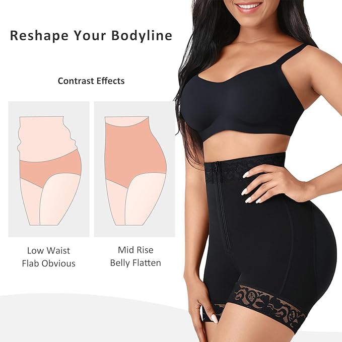 Feelingirl High Waist Zipper Hip Lift Lace Shorts