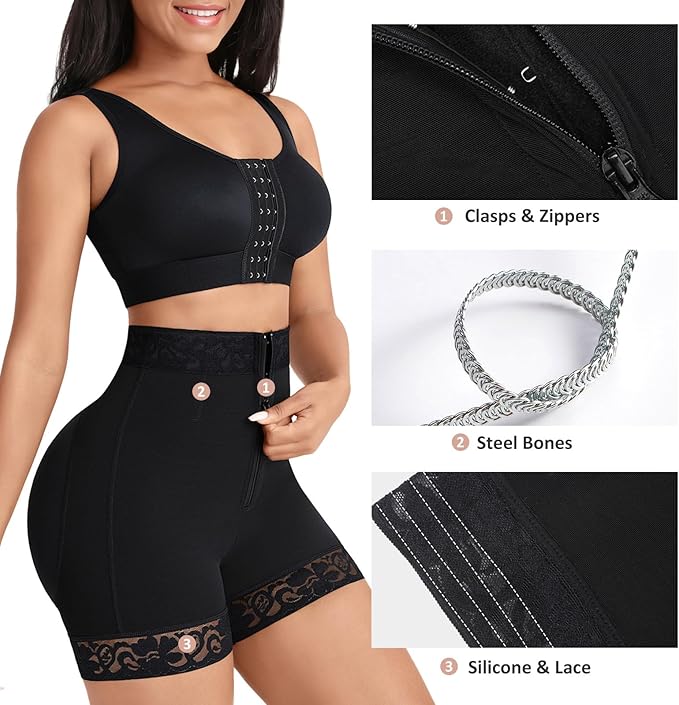 Feelingirl High Waist Zipper Hip Lift Lace Shorts