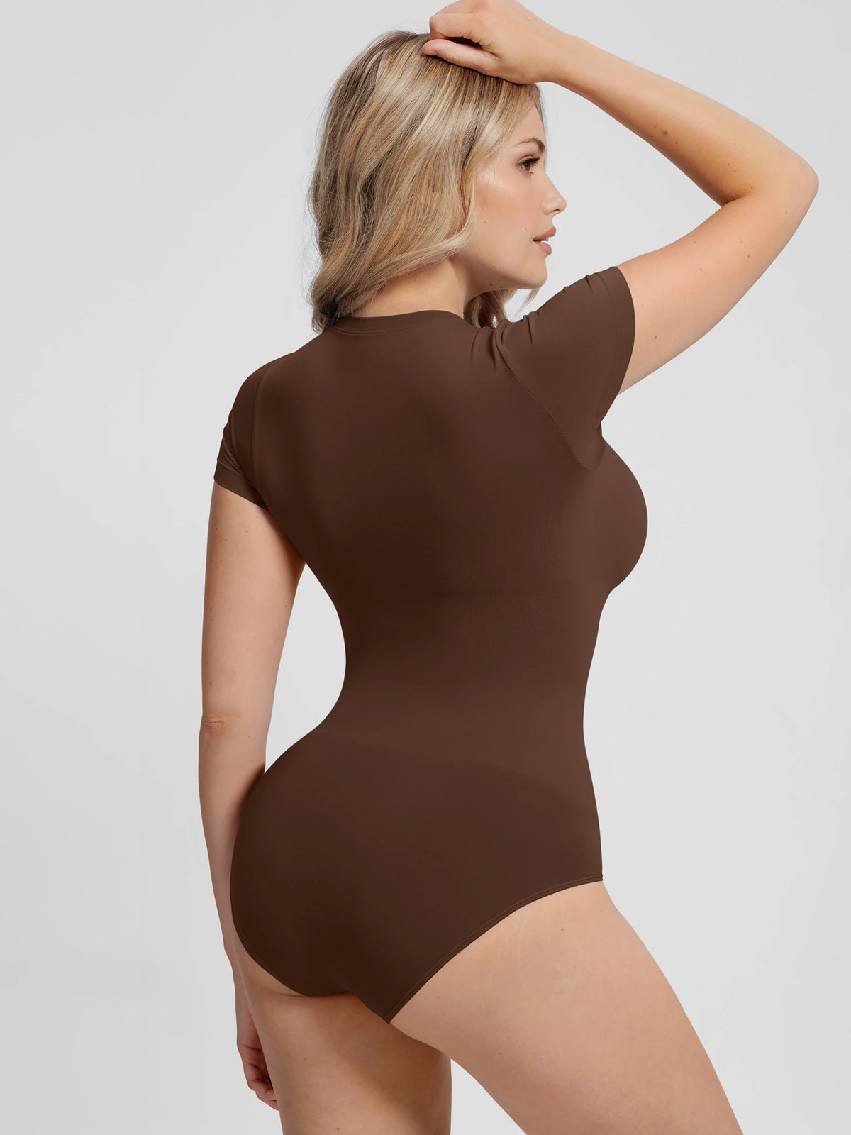 Feelingirl Buttery-Soft Seamless Crew Neck Bodysuit – Light Tummy Control, Beige