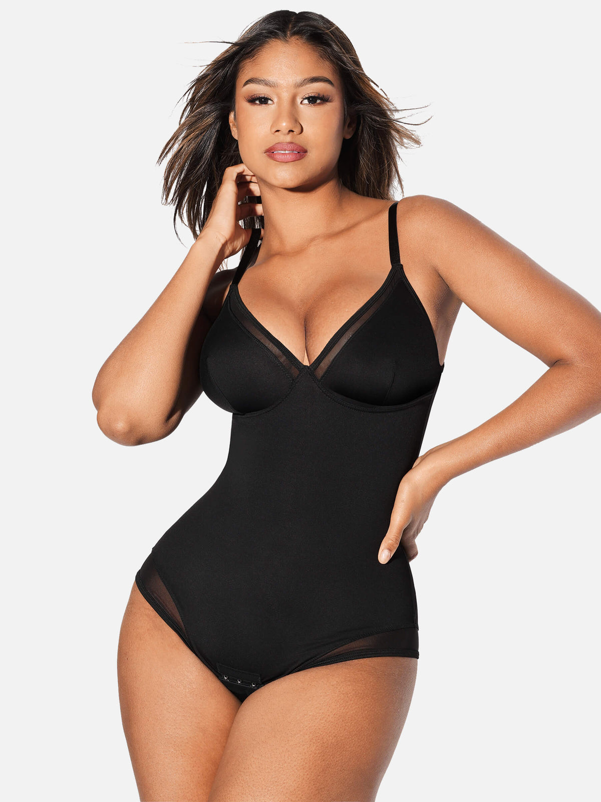 Feelingirl Deep V-Neck Mesh Coverall Bodysuit
