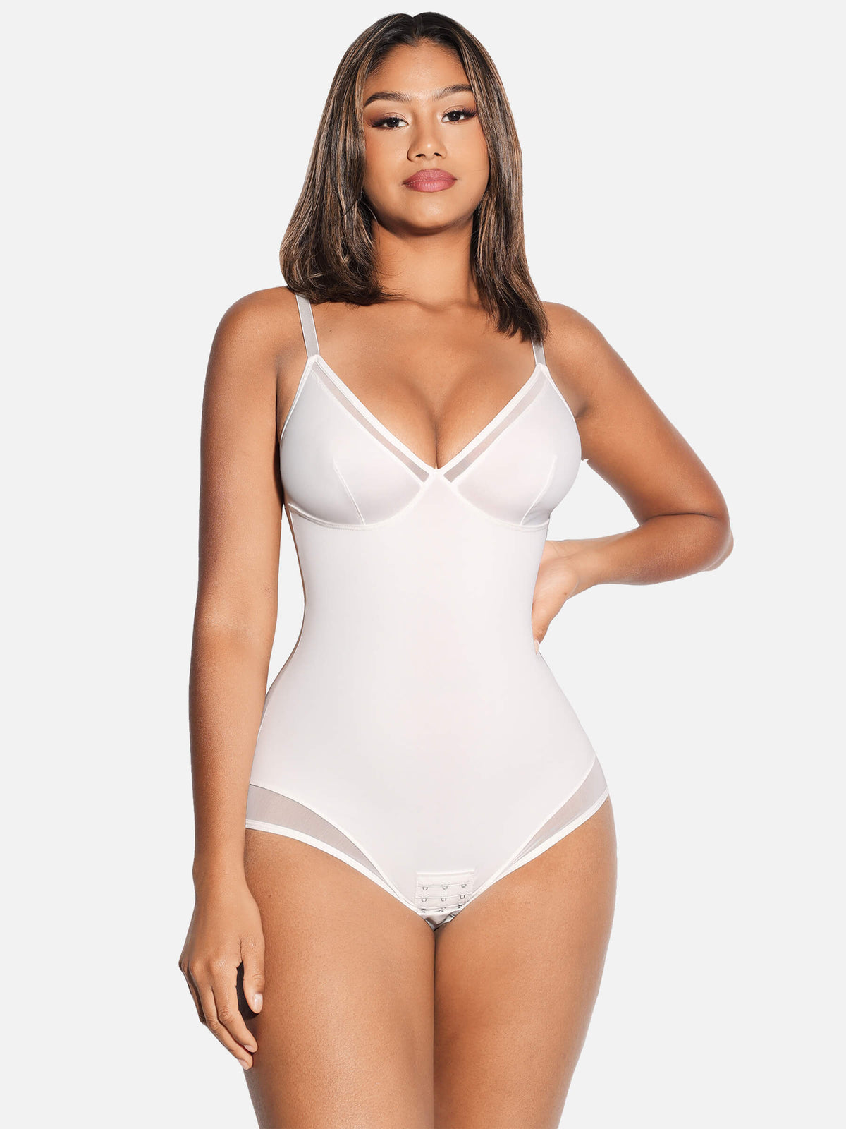 Feelingirl Deep V-Neck Mesh Coverall Bodysuit