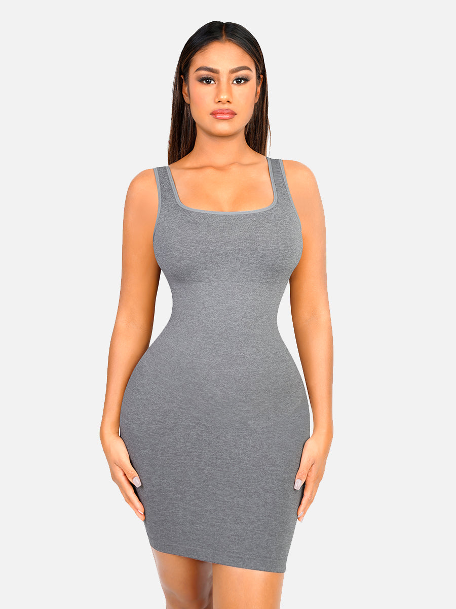 FeelinGirl Square-neck Mini Bodycon Built-in Shaper Womenswear Comfortable Dress